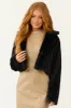 Black Faux Fur Long Sleeve Cropped Jacket sold by Lime Lush
