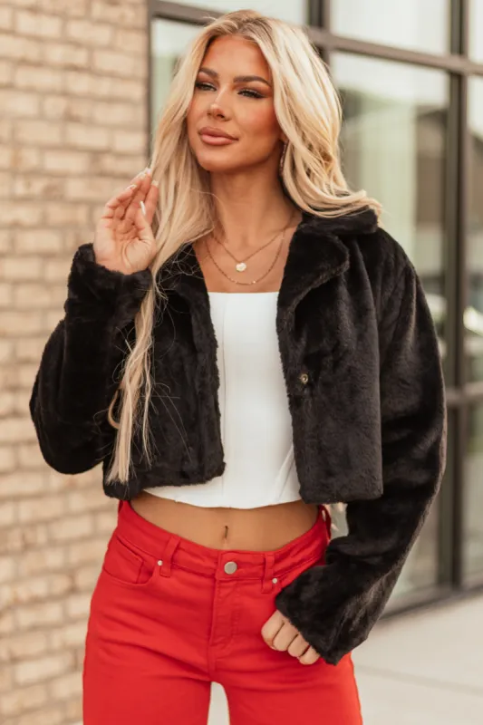Black Faux Fur Long Sleeve Cropped Jacket sold by Lime Lush