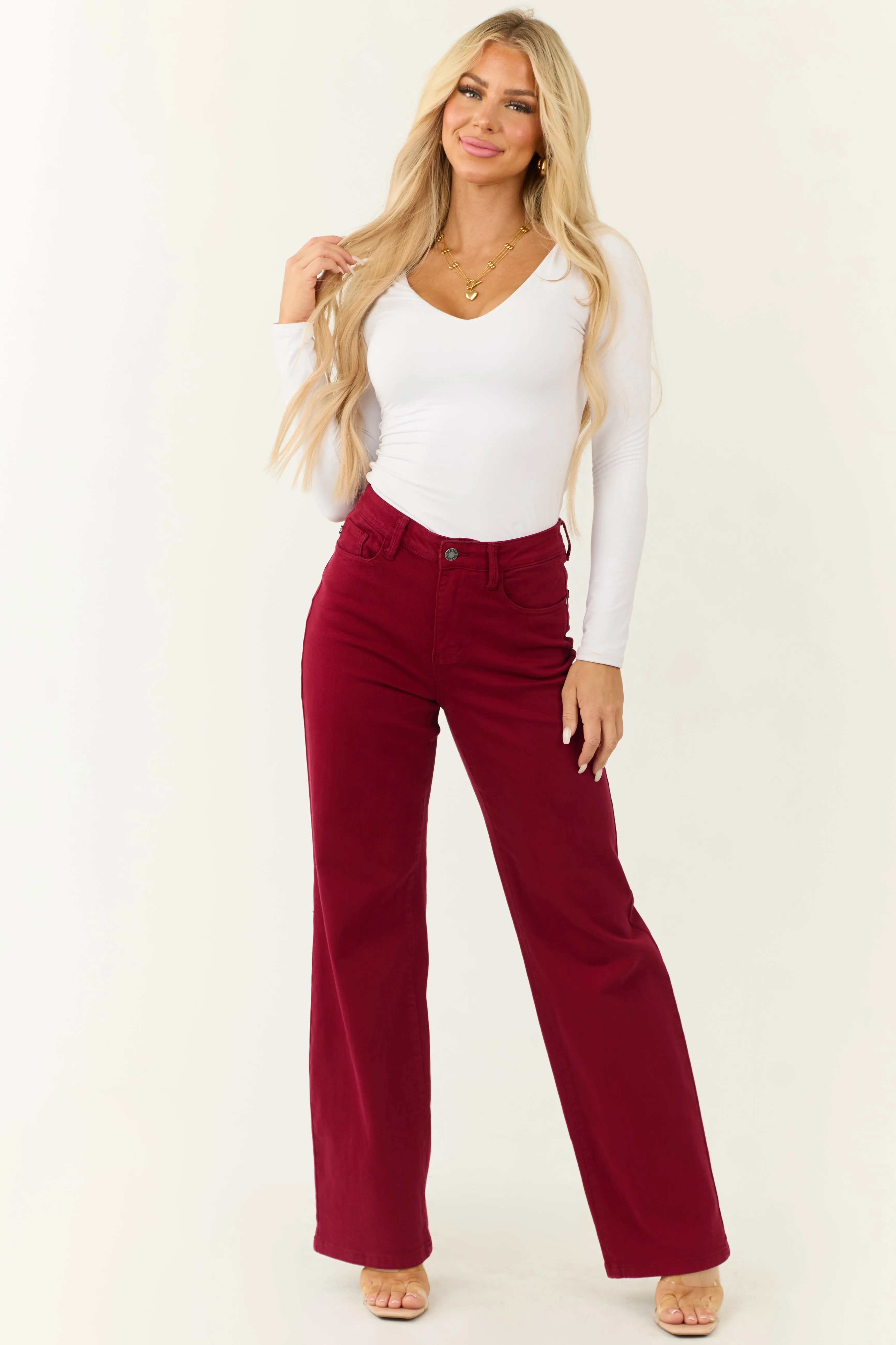 Judy Blue Wine Straight Leg Heart Pocket Jeans sold by Lime Lush product image thumbnail 2