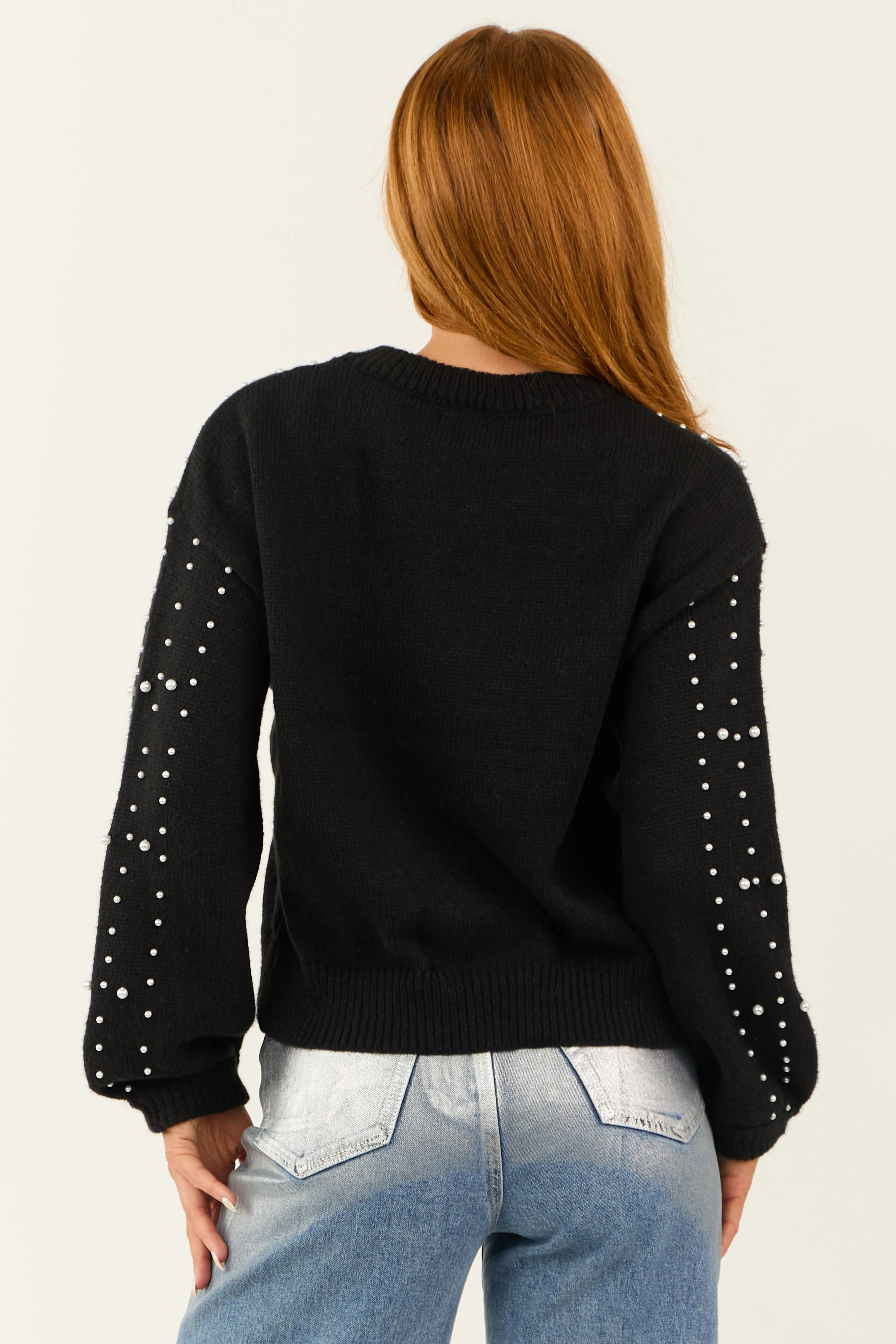 Black Pearl Accent Balloon Sleeve Knit Sweater sold by Lime Lush product image thumbnail 5