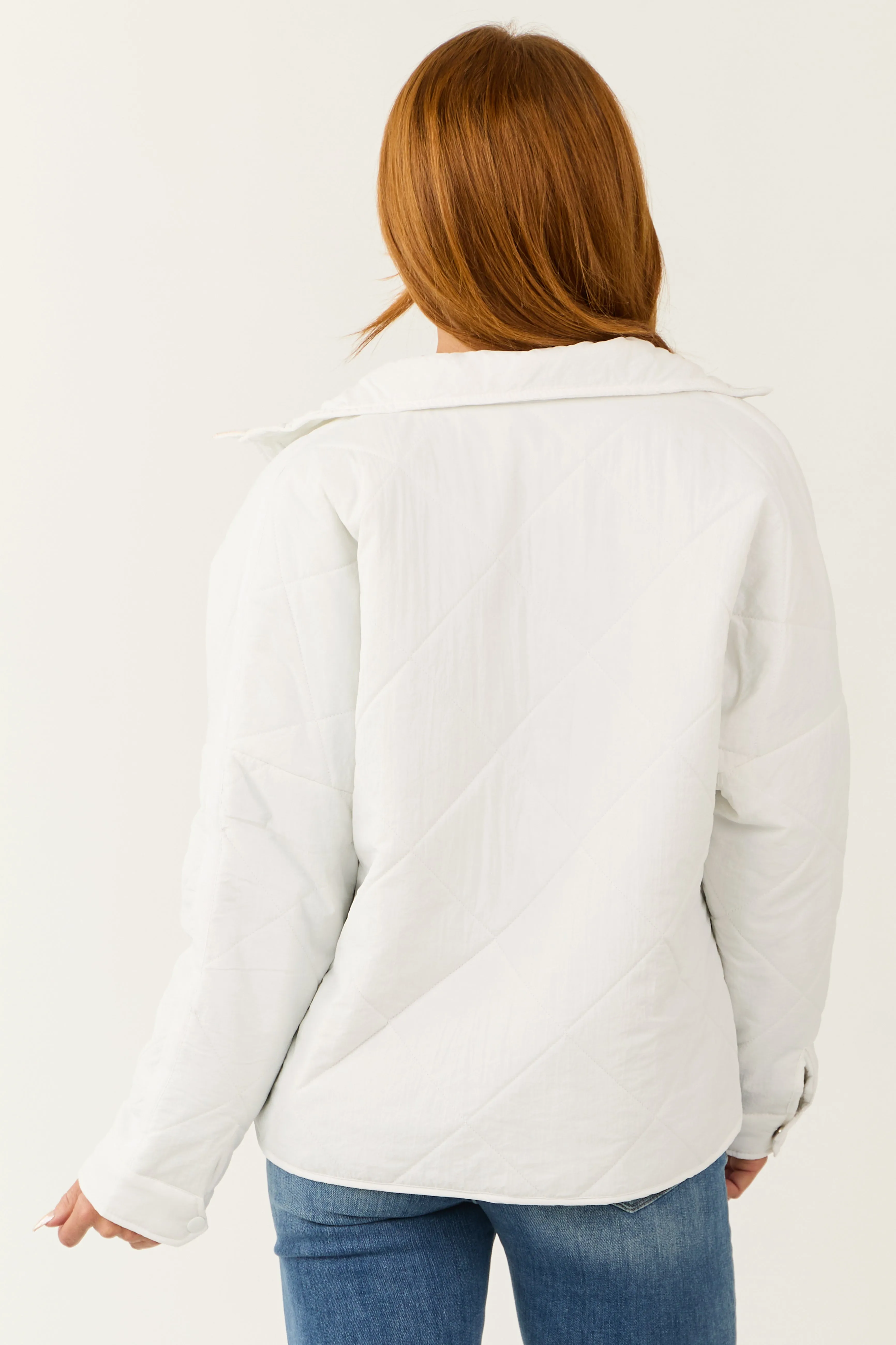 White Long Sleeve Quilted Puffer Jacket sold by Lime Lush product image thumbnail 5