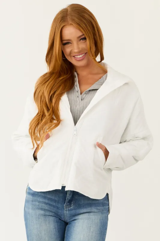 White Long Sleeve Quilted Puffer Jacket sold by Lime Lush