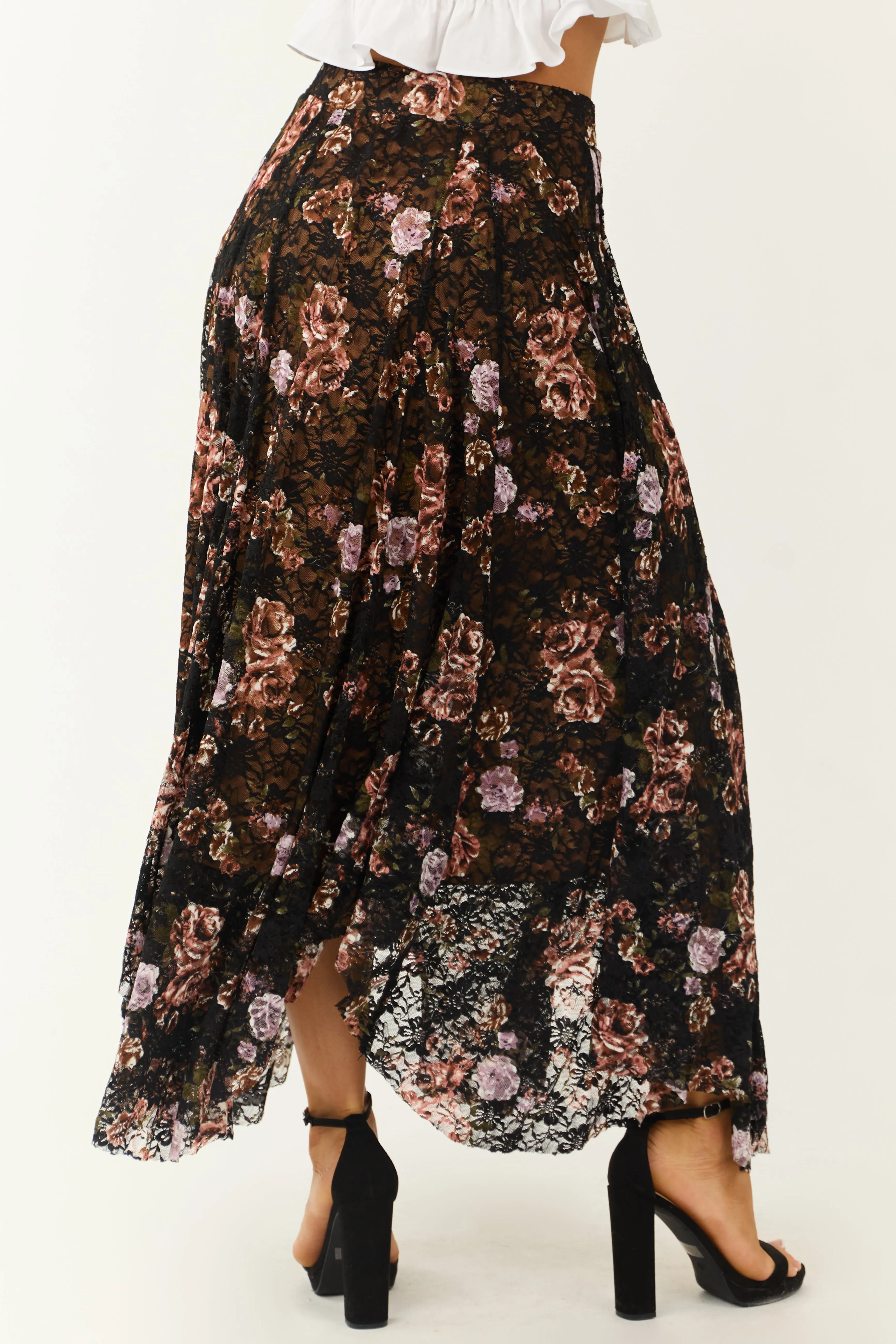 Black Lace Handkerchief Hem Maxi Skirt sold by Lime Lush product image thumbnail 4