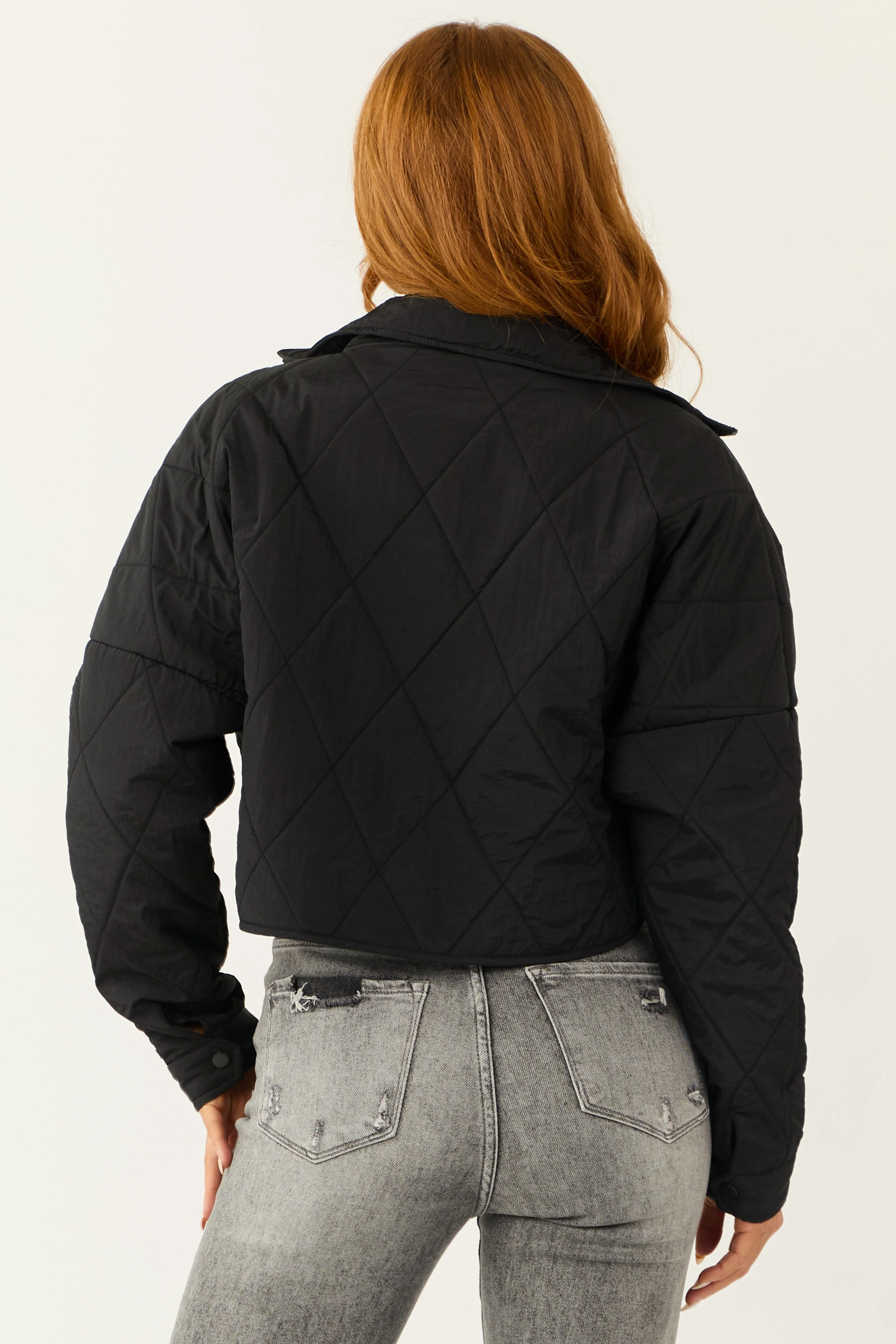 Black Zip Up Quilted Puffer Cropped Jacket sold by Lime Lush product image thumbnail 5