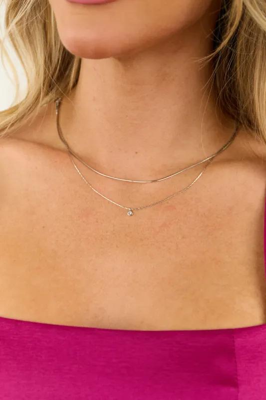 Silver Dainty Two Layer Gemstone Pendant Necklace sold by Lime Lush