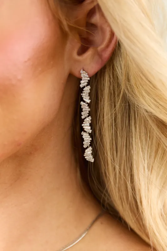 Silver Baguette Gemstone Chain Drop Earrings sold by Lime Lush