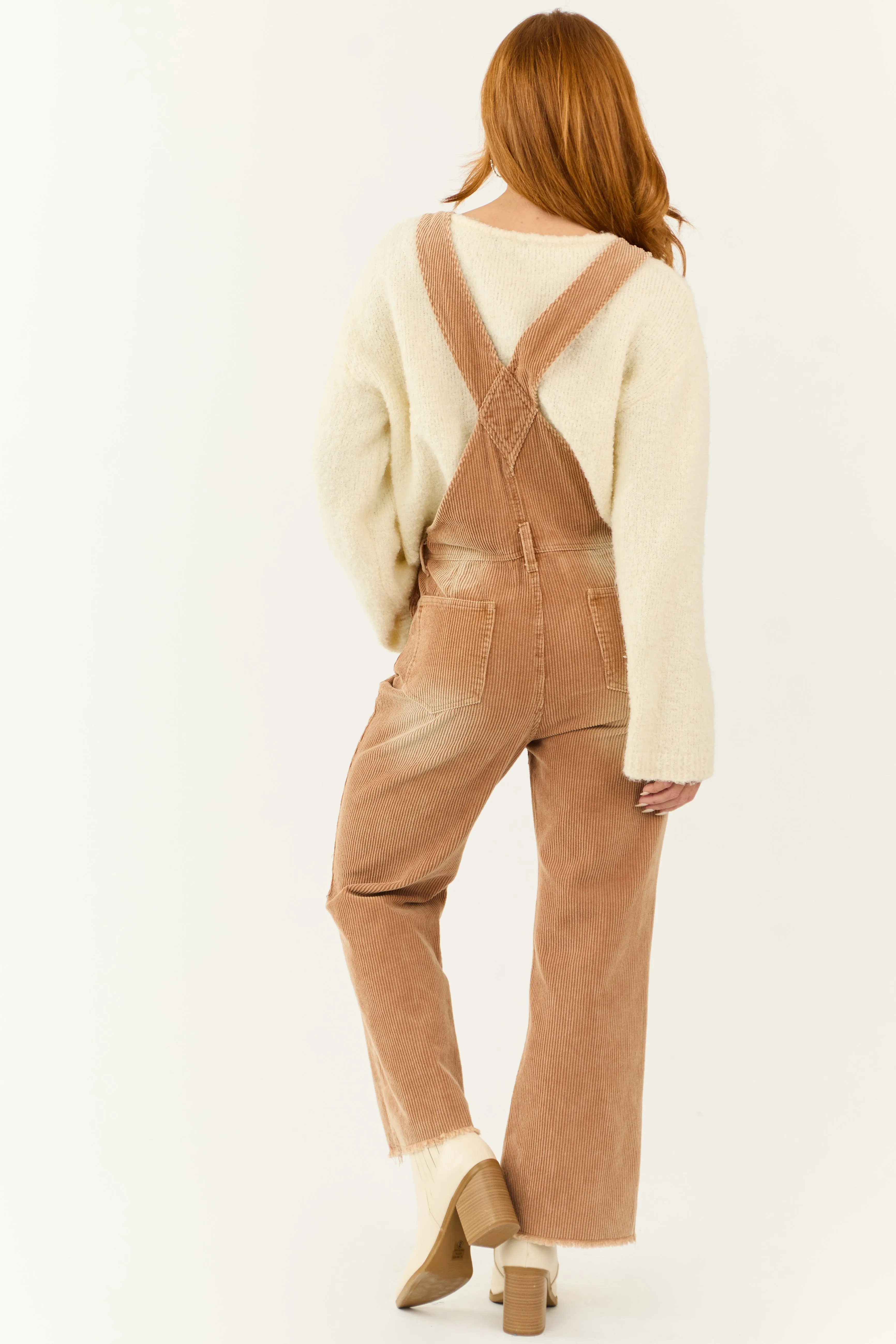 Brown Sugar Washed Wide Leg Corduroy Overalls sold by Lime Lush product image thumbnail 5