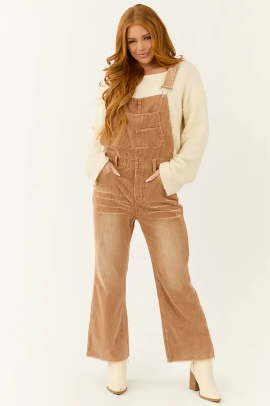 Brown Sugar Washed Wide Leg Corduroy Overalls sold by Lime Lush