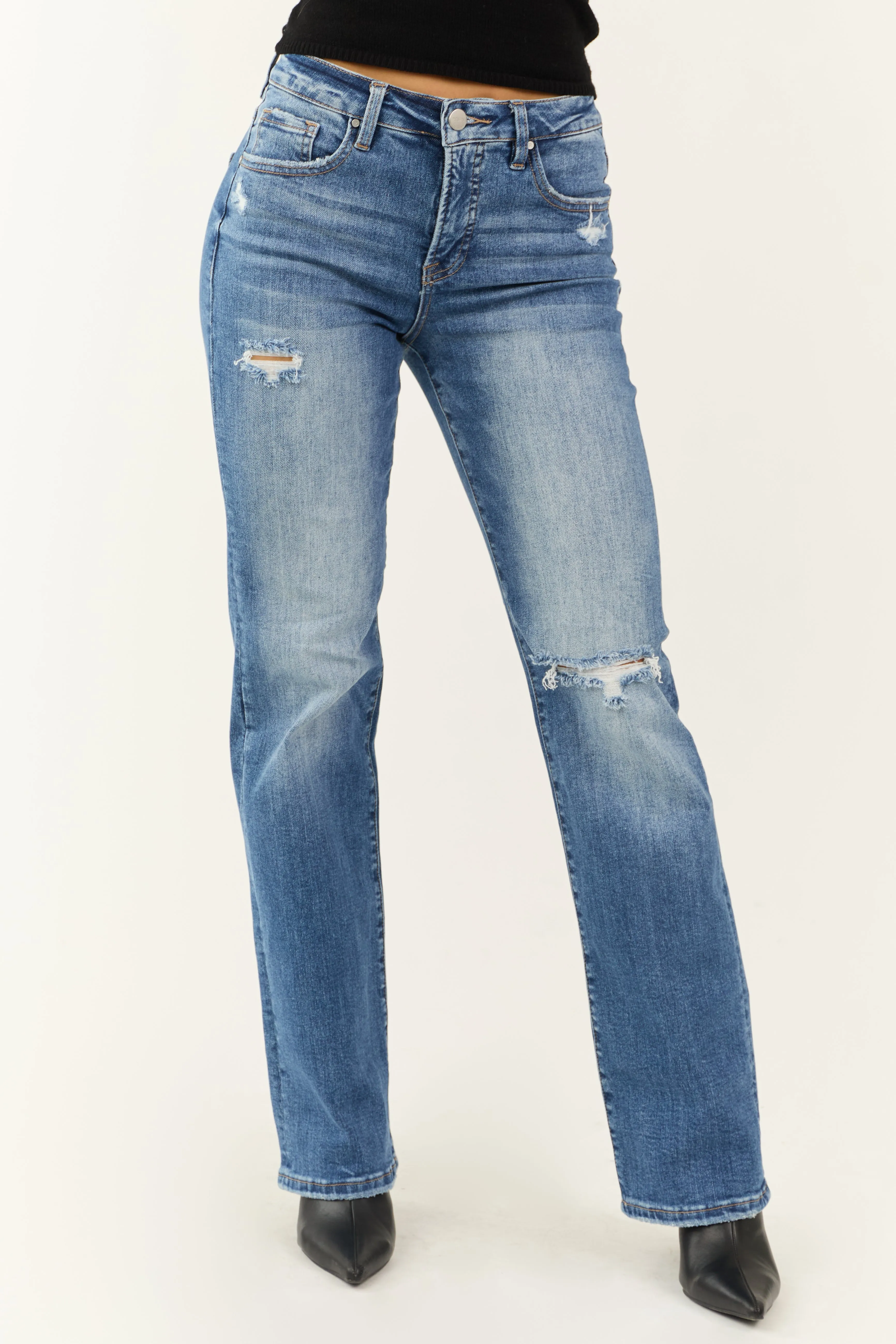 Risen Medium Wash Tummy Control Straight Jeans sold by Lime Lush product image thumbnail 2
