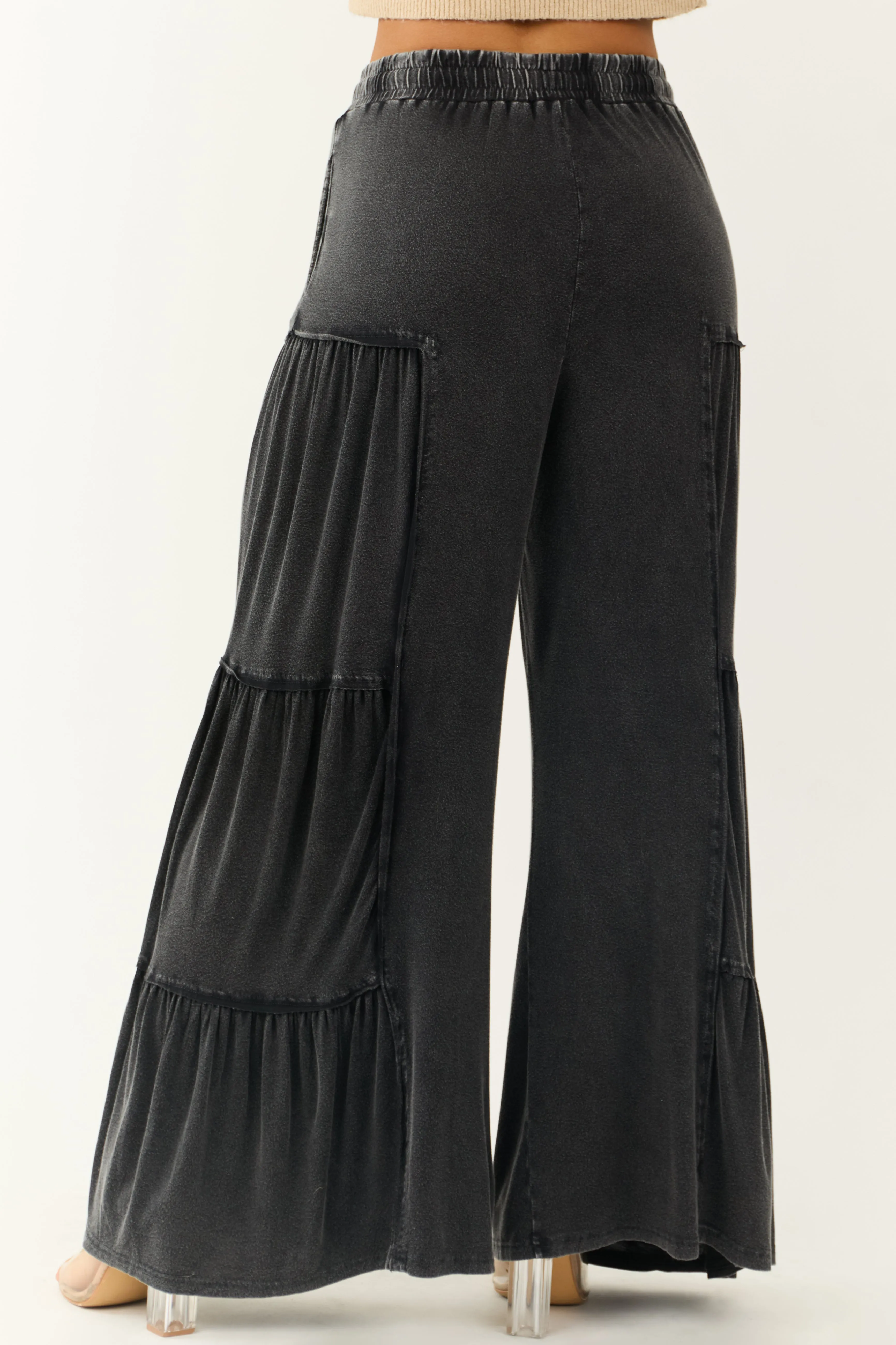 Charcoal Mineral Wash Tiered Wide Leg Pants sold by Lime Lush product image thumbnail 4