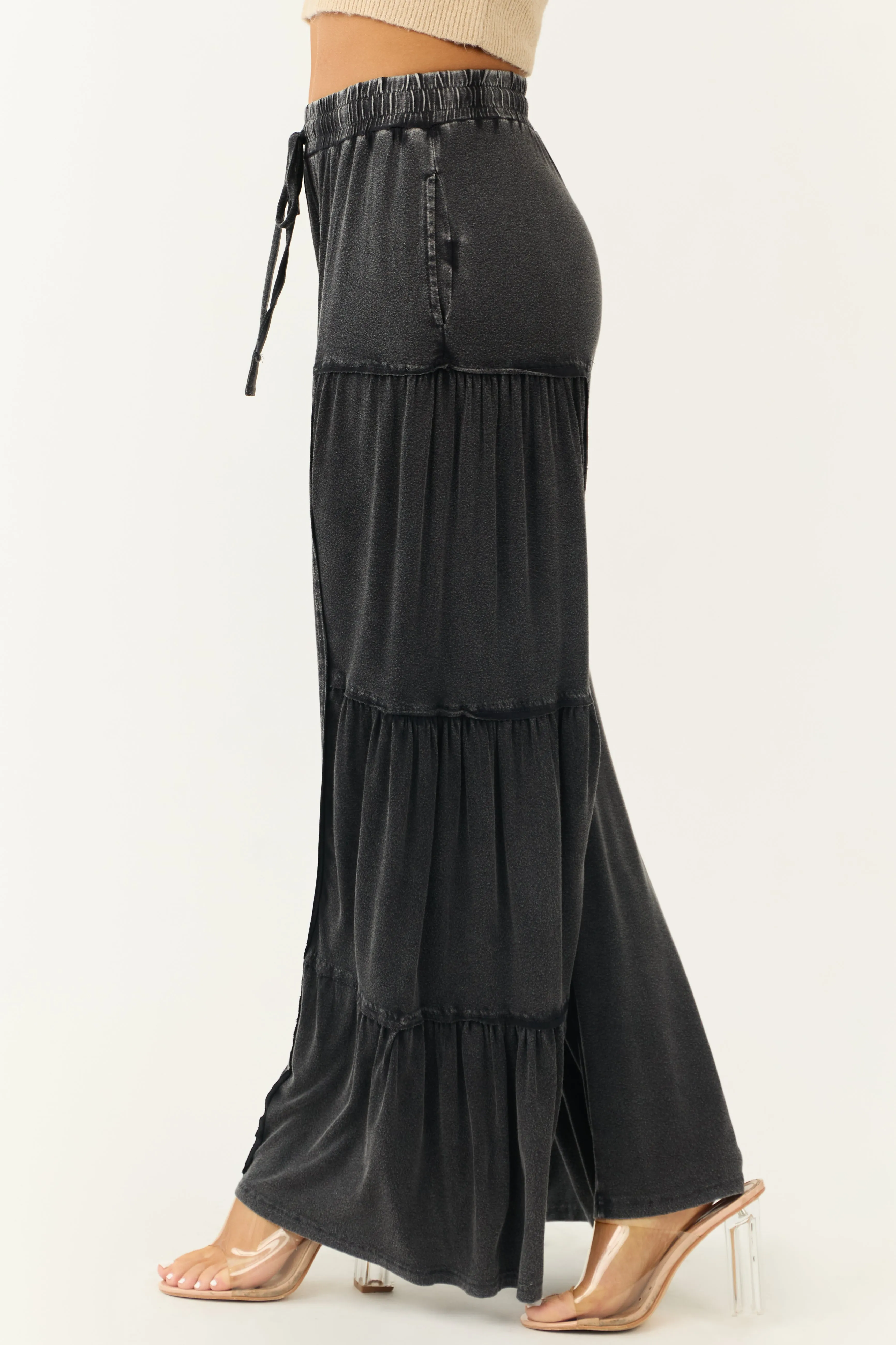 Charcoal Mineral Wash Tiered Wide Leg Pants sold by Lime Lush product image thumbnail 3