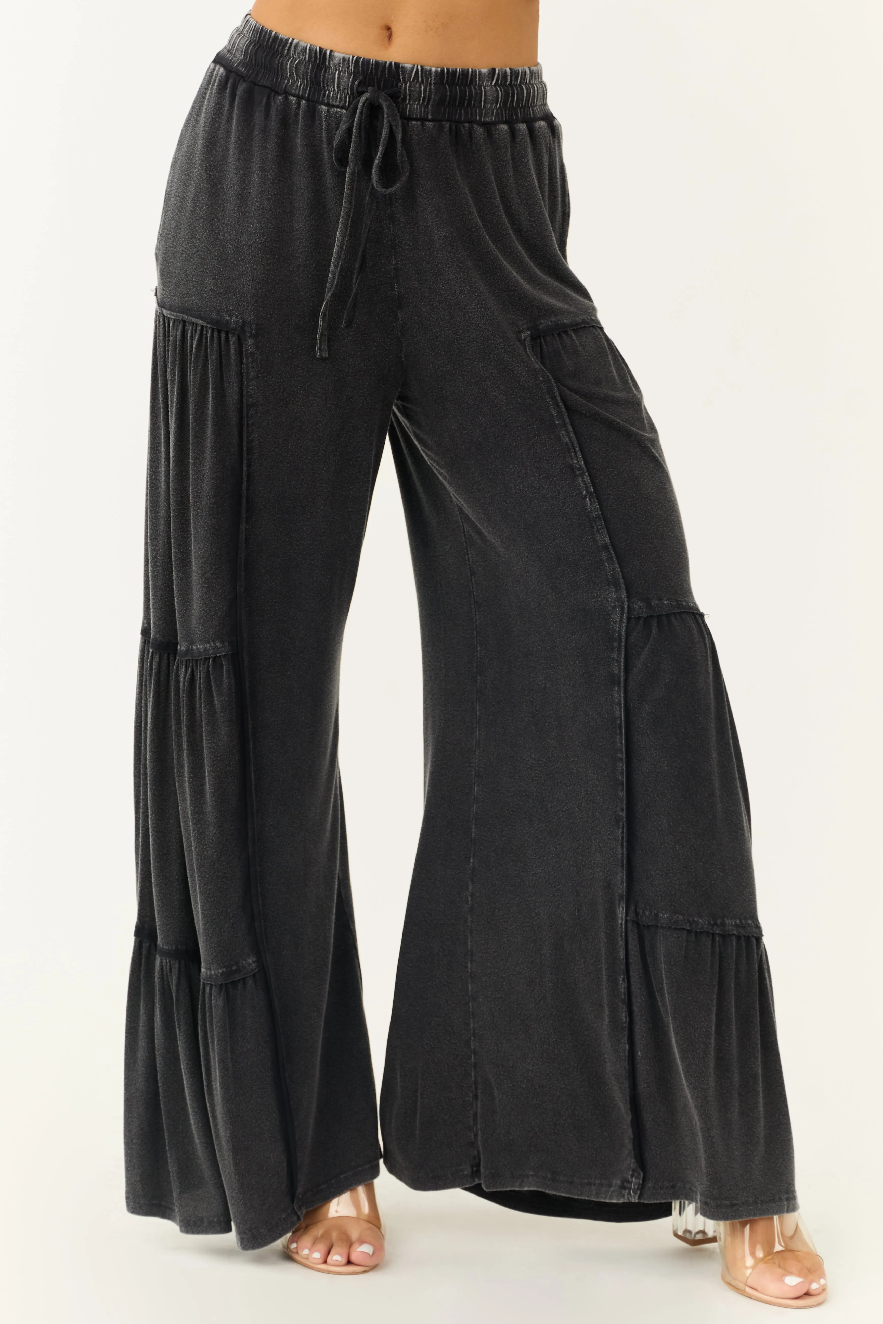 Charcoal Mineral Wash Tiered Wide Leg Pants sold by Lime Lush product image thumbnail 2