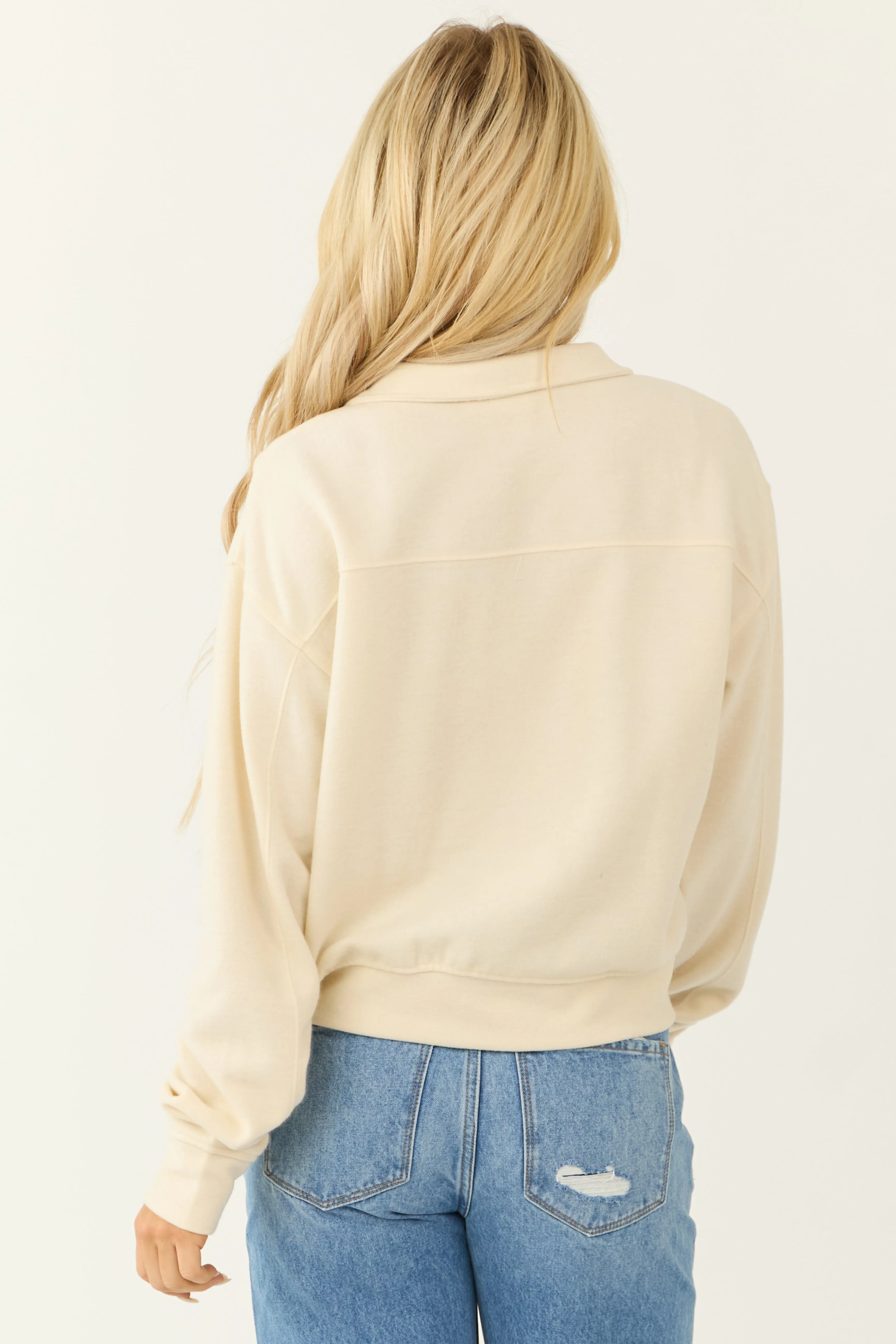 Cream Half Zip Up Knit Long Sleeve Sweatshirt sold by Lime Lush product image thumbnail 5
