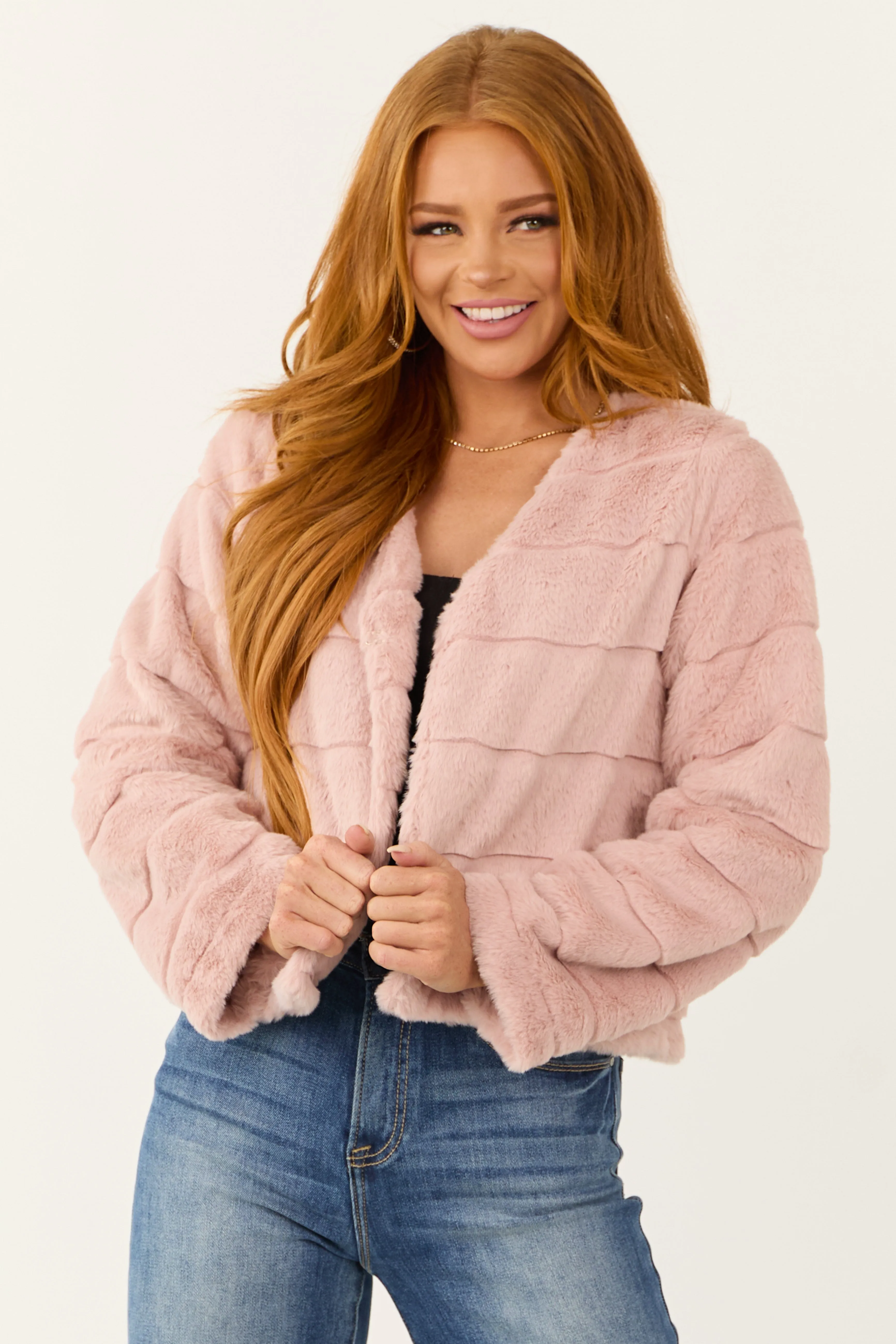 Dusty Blush Fuzzy Soft Long Sleeve Jacket sold by Lime Lush