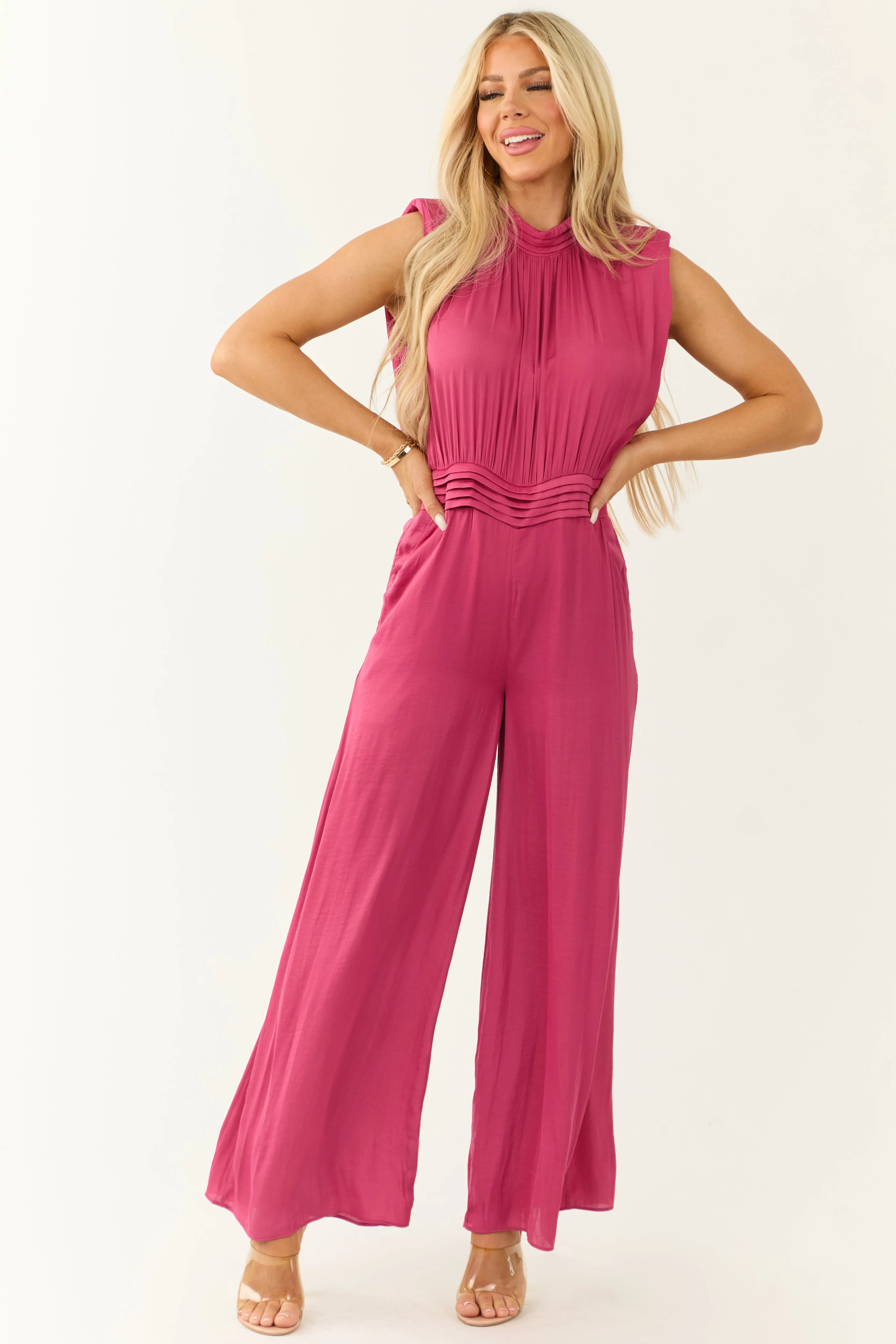 Mulberry Sleeveless Wide Leg Silky Jumpsuit sold by Lime Lush product image thumbnail 2