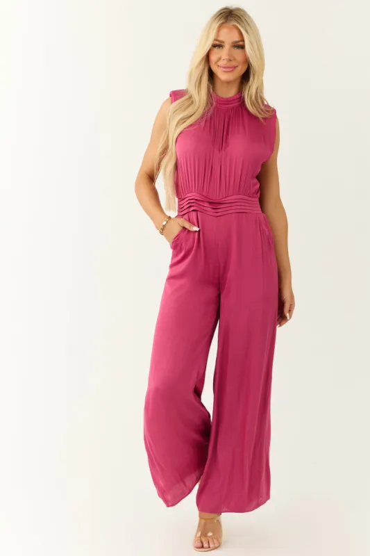 Mulberry Sleeveless Wide Leg Silky Jumpsuit sold by Lime Lush