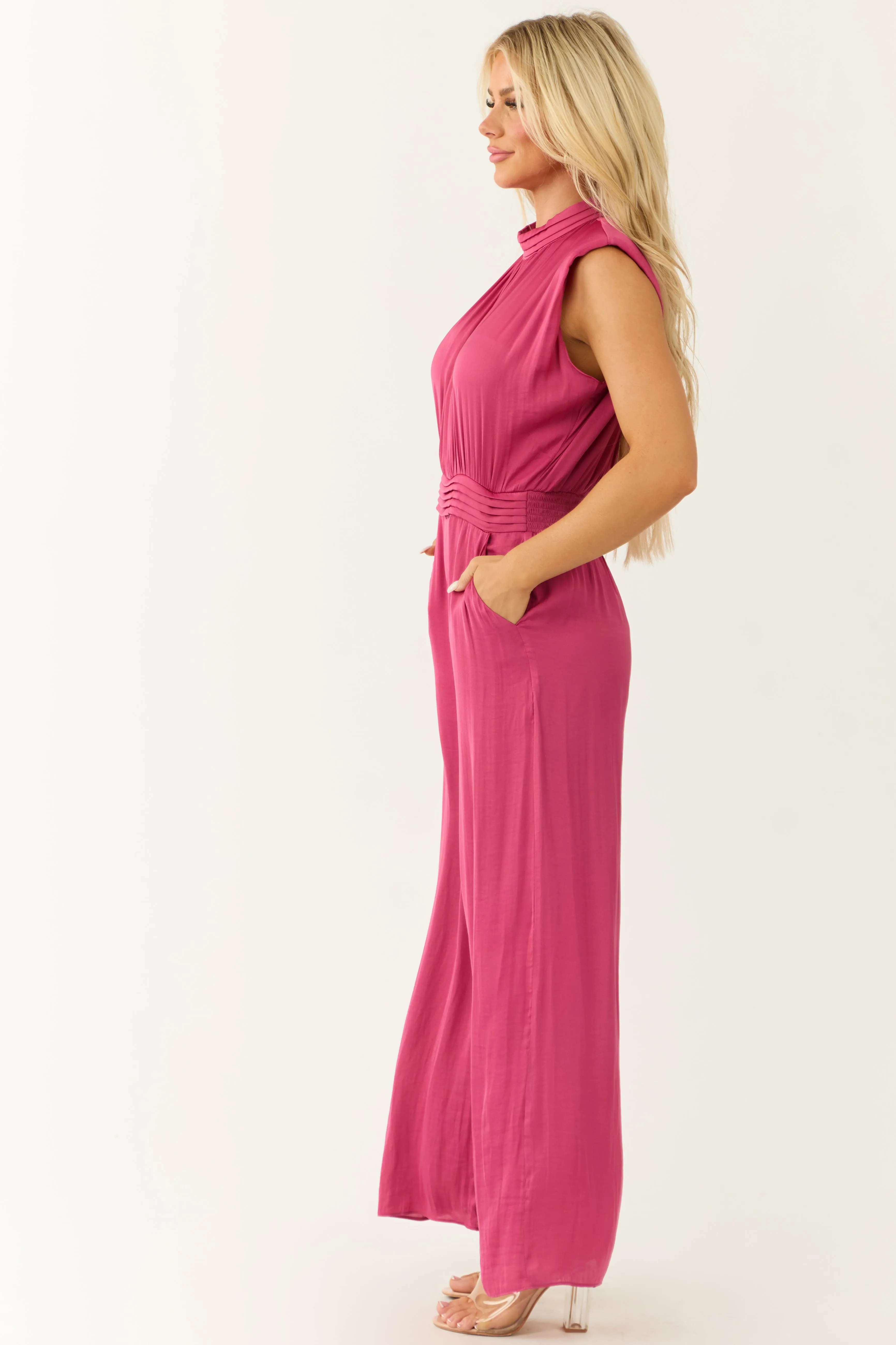 Mulberry Sleeveless Wide Leg Silky Jumpsuit sold by Lime Lush product image thumbnail 4