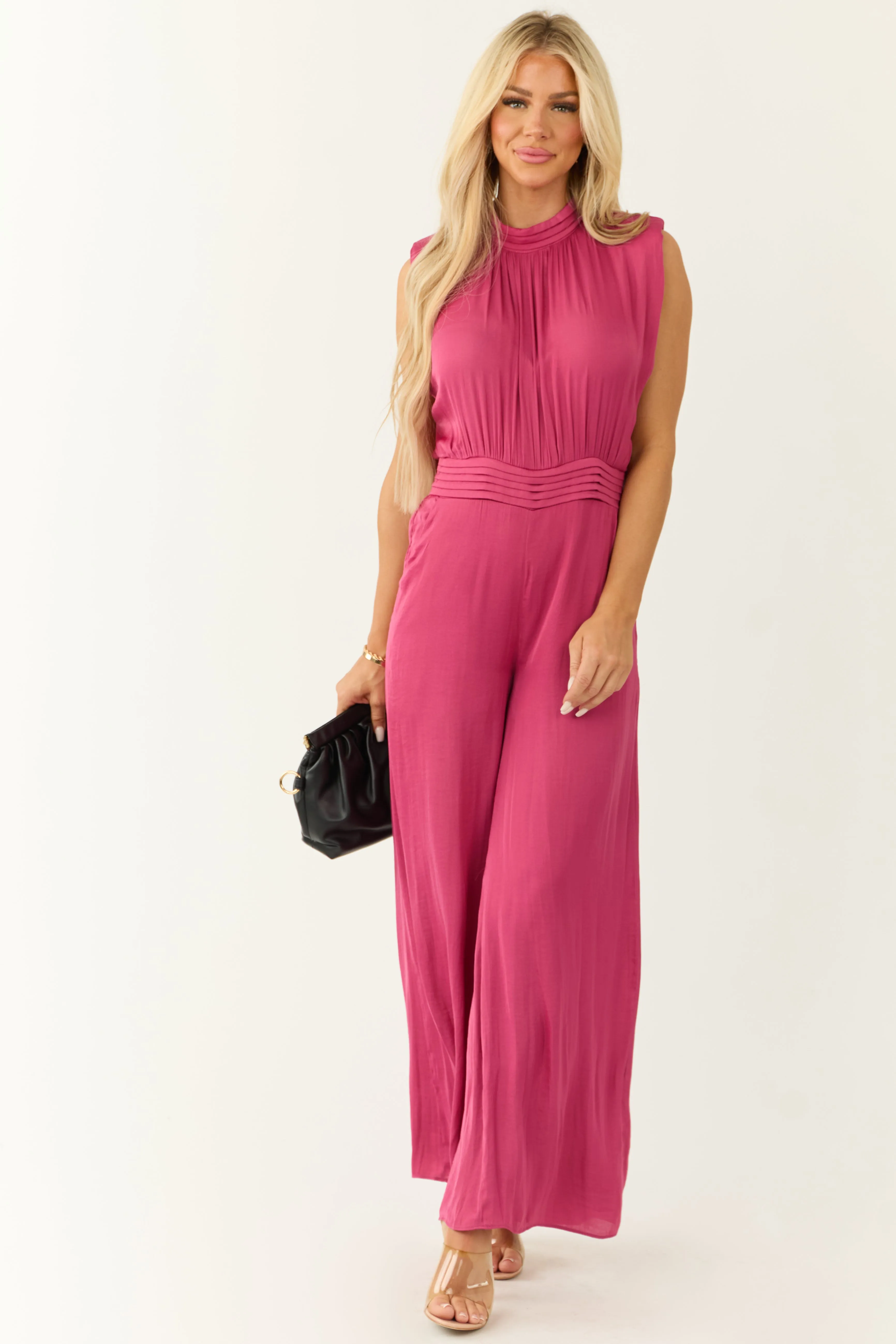 Mulberry Sleeveless Wide Leg Silky Jumpsuit sold by Lime Lush product image thumbnail 3