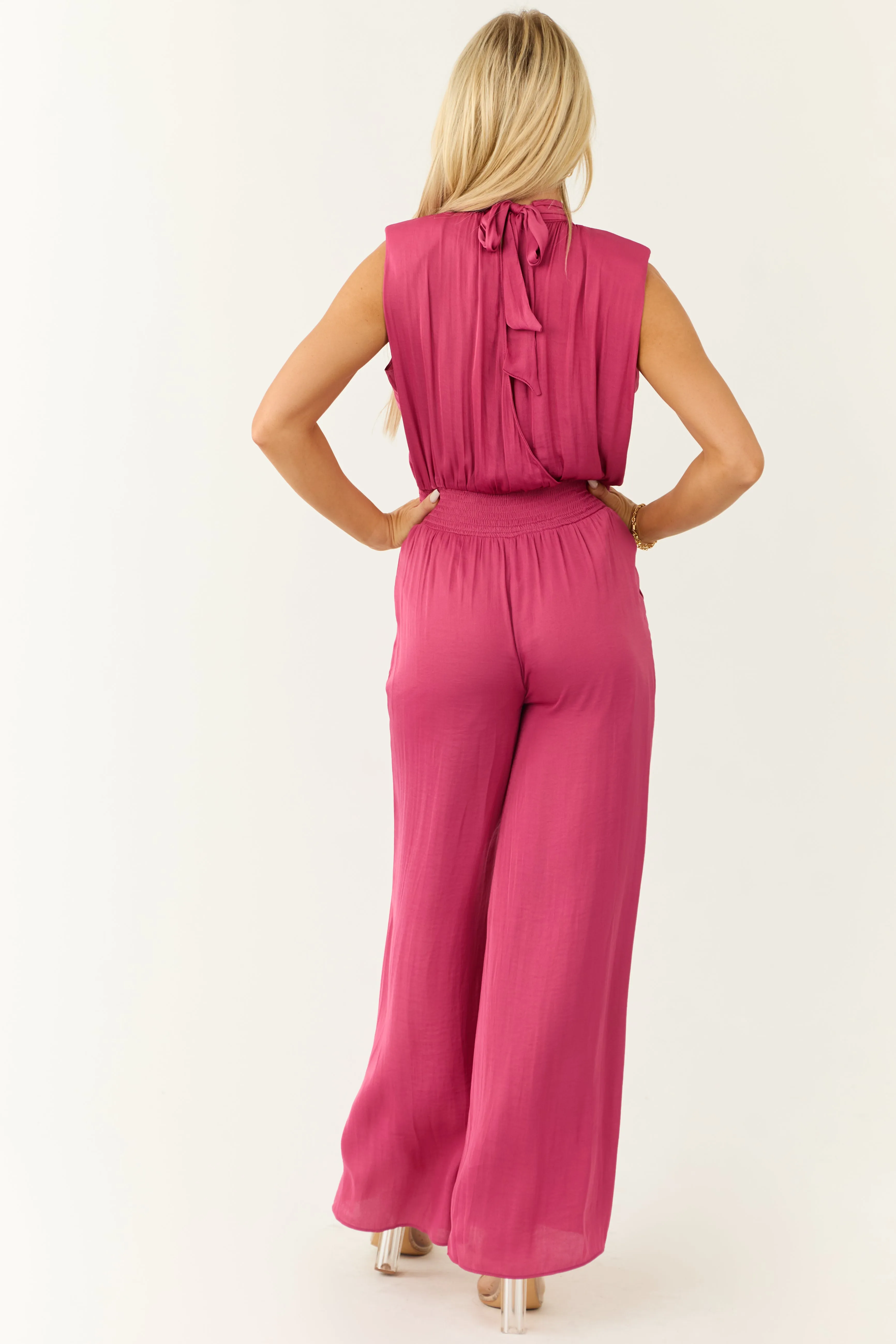 Mulberry Sleeveless Wide Leg Silky Jumpsuit sold by Lime Lush product image thumbnail 5