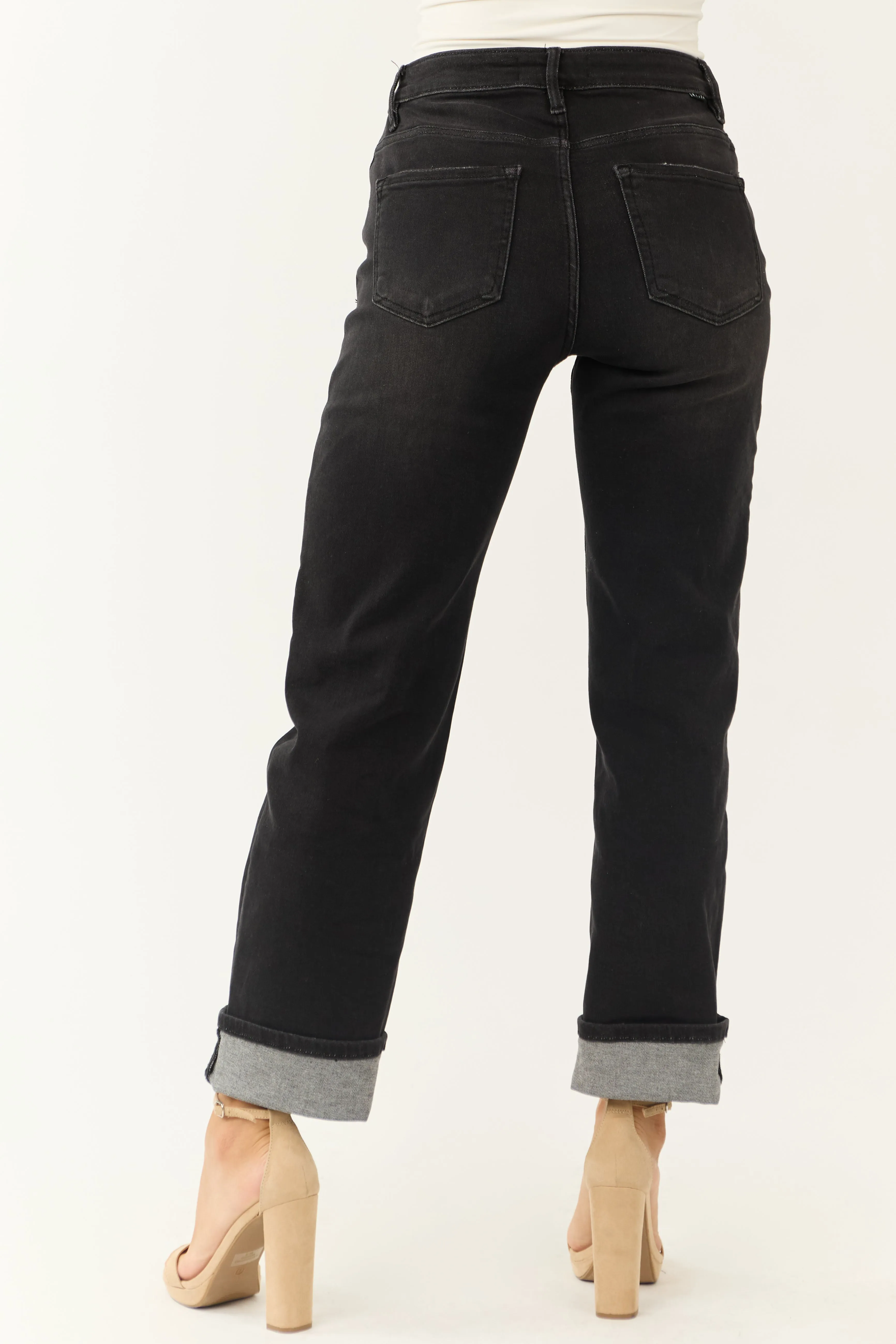 Risen Black Cuffed Cropped High Rise Boyfriend Jeans sold by Lime Lush product image thumbnail 4