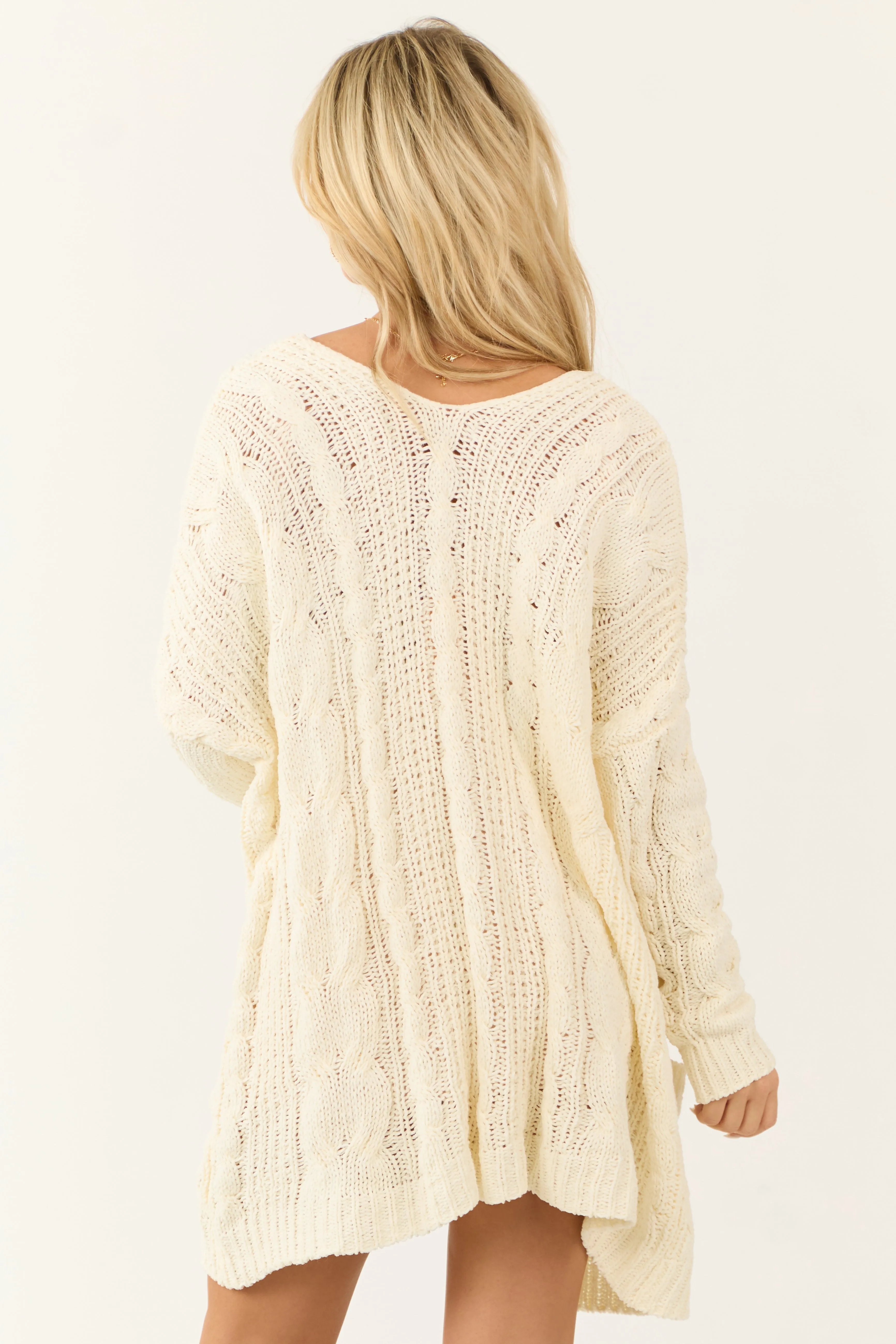 Cream Chenille Open Front Cable Knit Cardigan sold by Lime Lush product image thumbnail 5