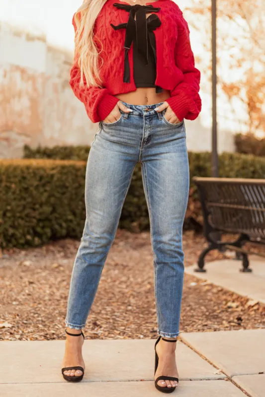 Flying Monkey Medium Wash High Rise Slim Straight Jeans sold by Lime Lush