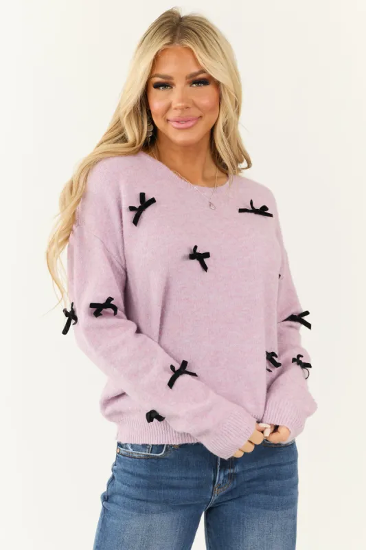 Mauve Velvet Bow Detail Knit Sweater sold by Lime Lush