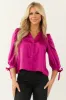 Mulberry Satin 3/4 Sleeve Button Down Blouse sold by Lime Lush