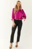 Mulberry Satin 3/4 Sleeve Button Down Blouse sold by Lime Lush