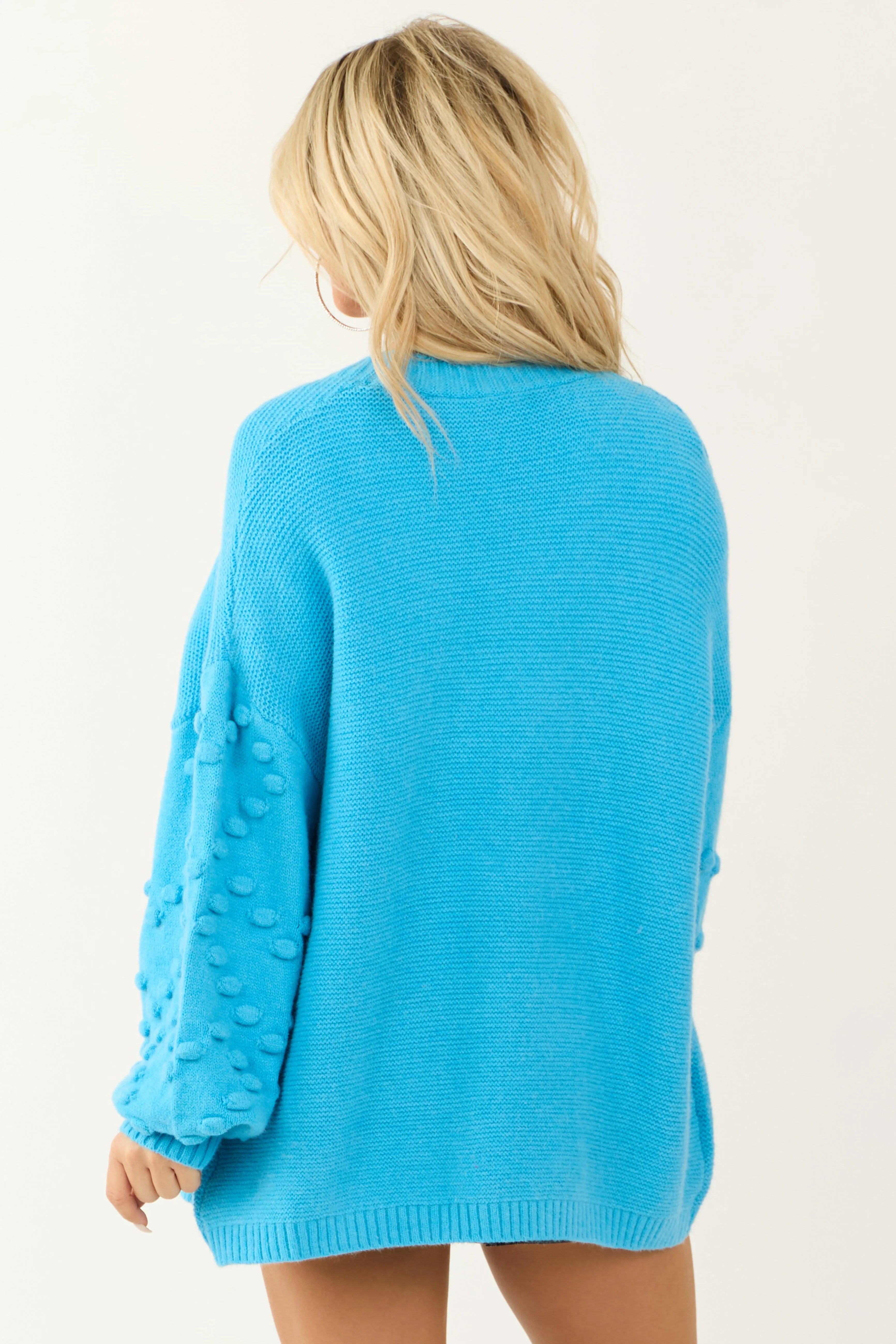 Azure Open Front Pom Pom Sleeve Detail Cardigan sold by Lime Lush product image thumbnail 5