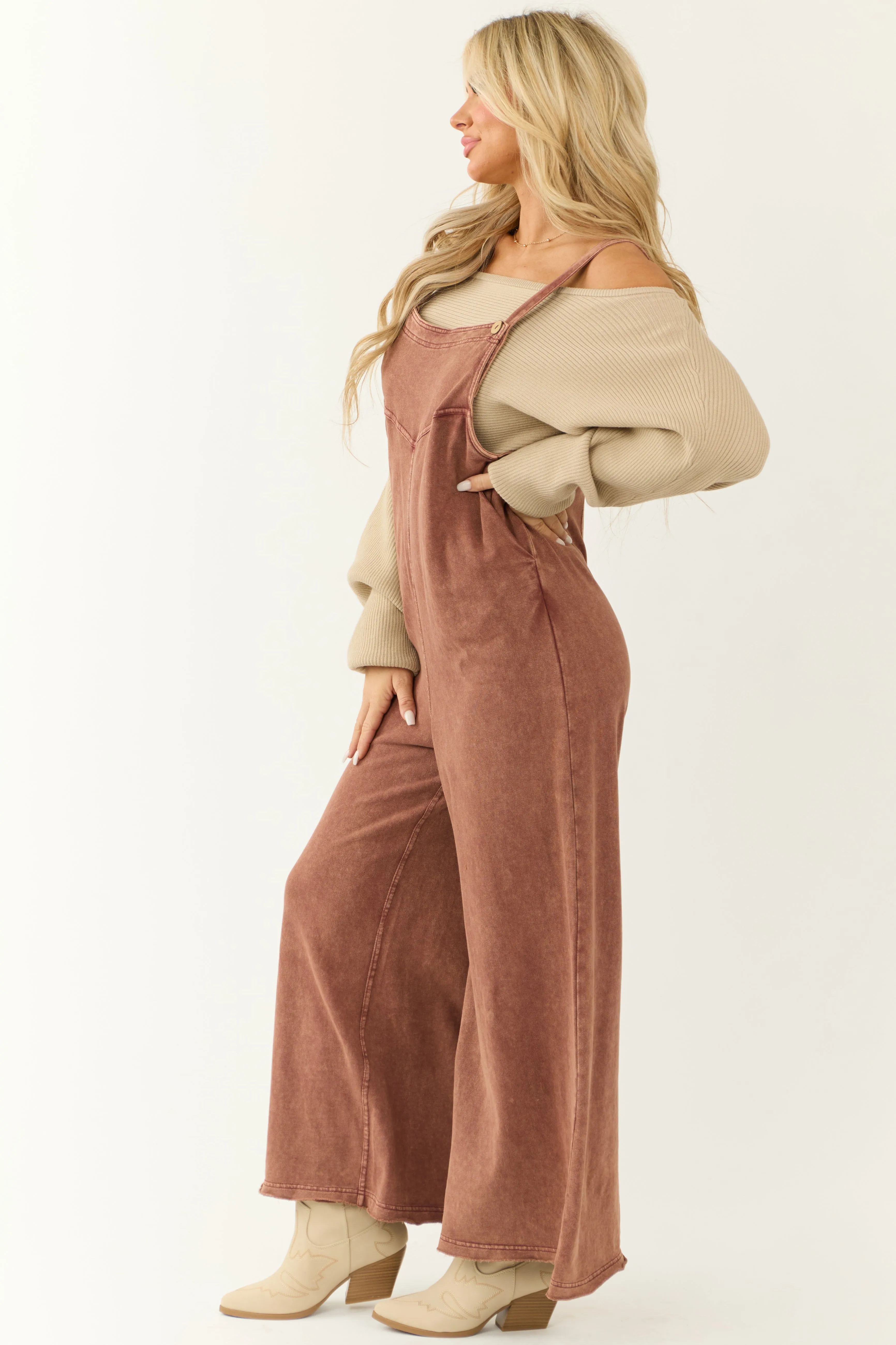 Ginger Mineral Wash Button Strap Overall Jumpsuit sold by Lime Lush product image thumbnail 4