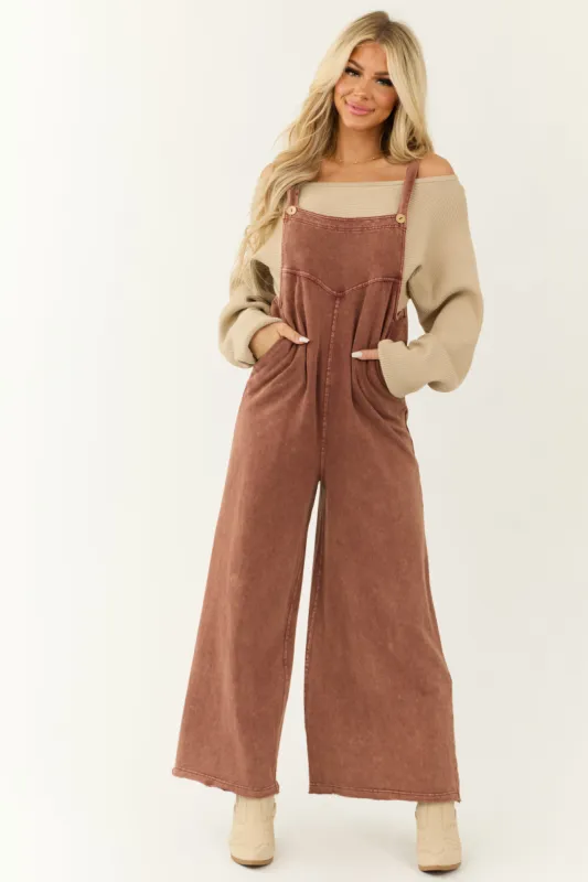 Ginger Mineral Wash Button Strap Overall Jumpsuit sold by Lime Lush