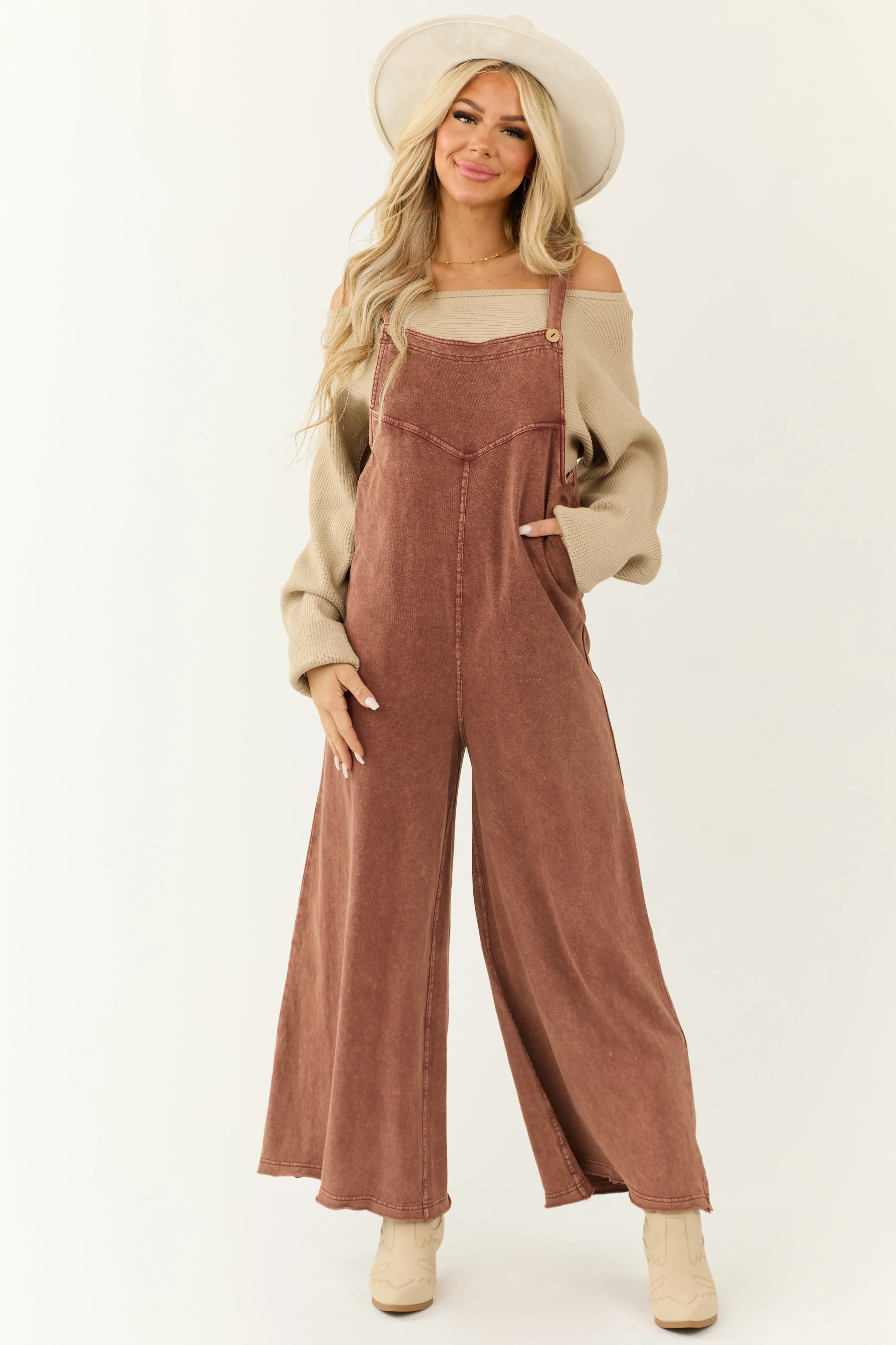 Ginger Mineral Wash Button Strap Overall Jumpsuit sold by Lime Lush product image thumbnail 3
