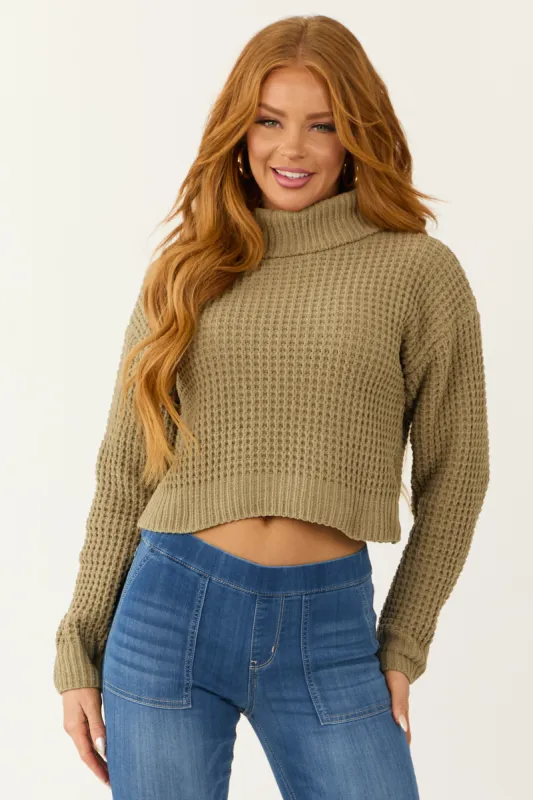 Olive Turtleneck Chenille Cropped Sweater sold by Lime Lush