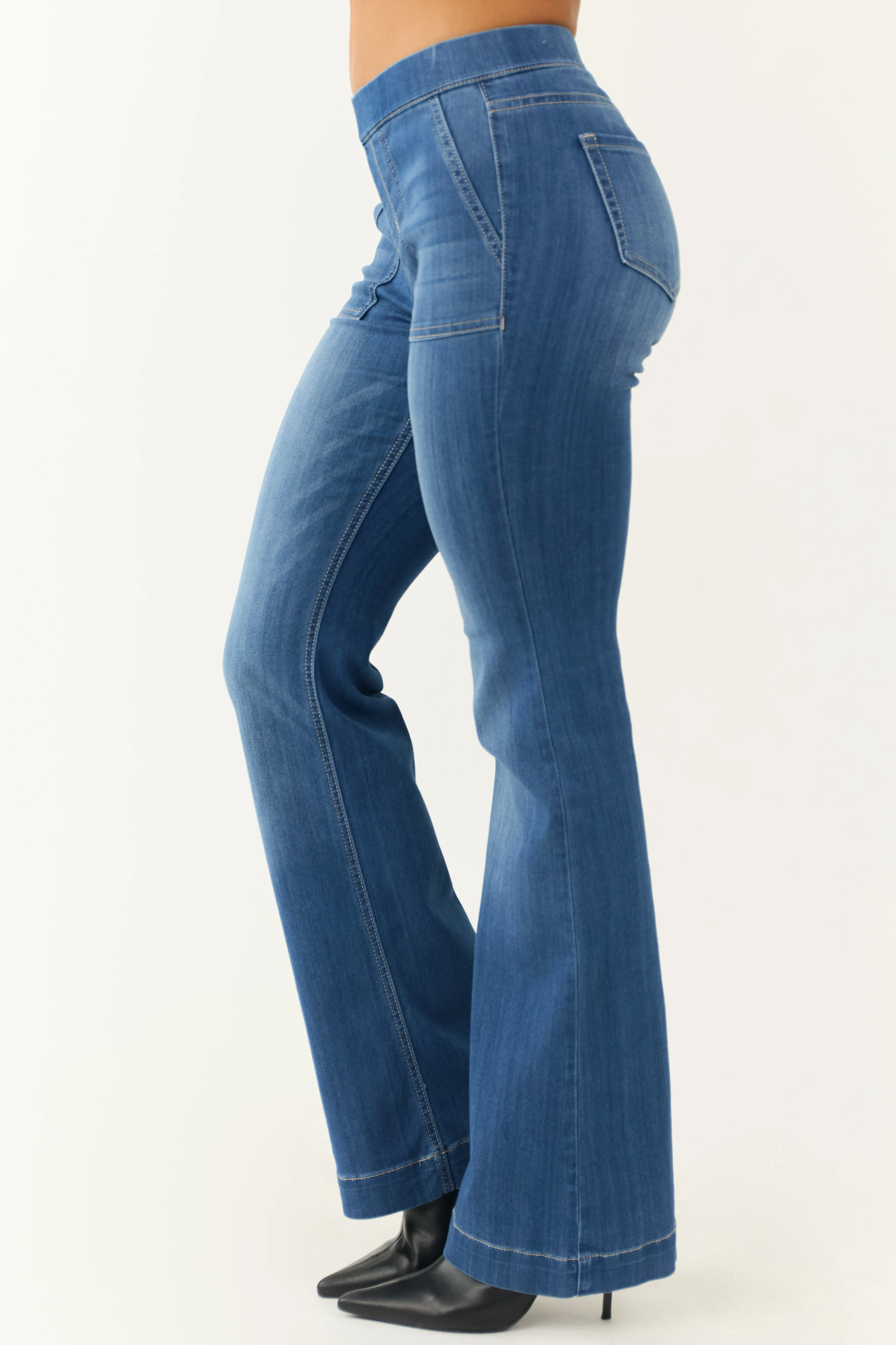 Cello Medium Wash Denim Mid Rise Flare Jeggings sold by Lime Lush product image thumbnail 3