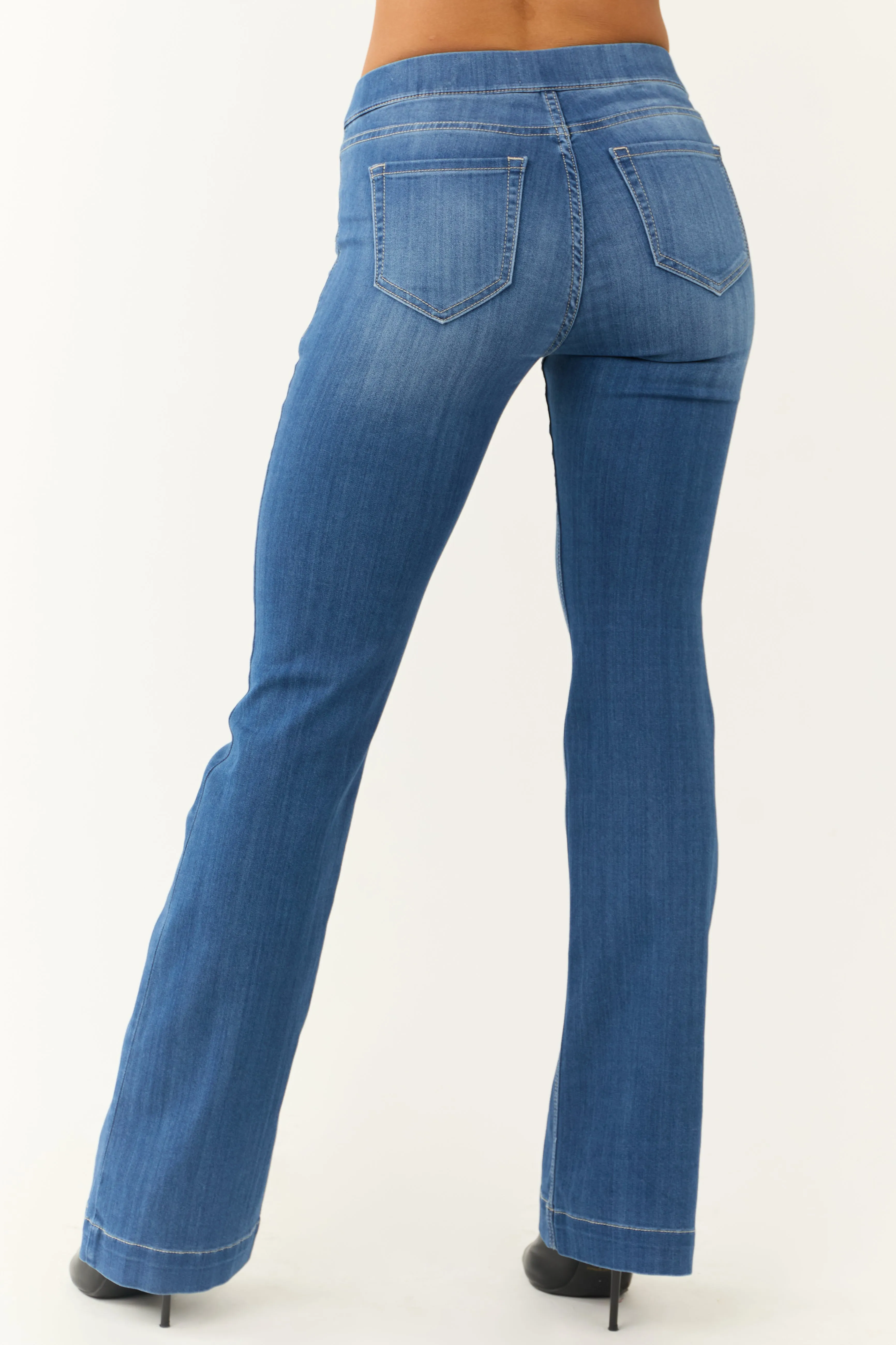 Cello Medium Wash Denim Mid Rise Flare Jeggings sold by Lime Lush product image thumbnail 4