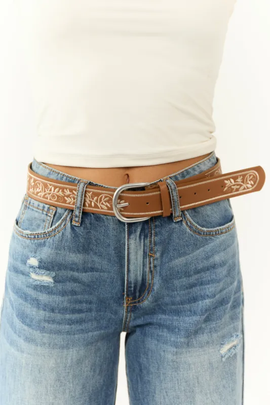 Caramel Leaf Embroidered Faux Leather Belt sold by Lime Lush