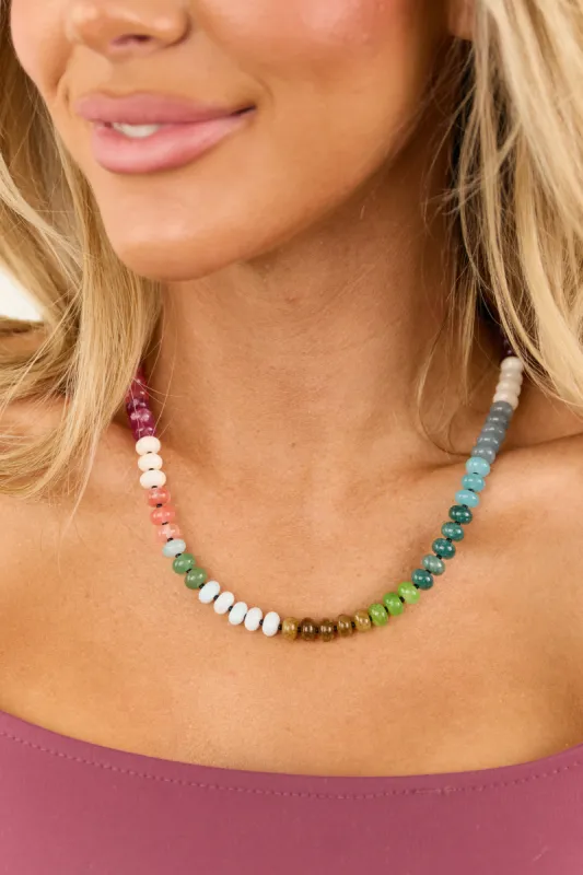Multicolor Natural Agate Crystal Beaded Necklace sold by Lime Lush