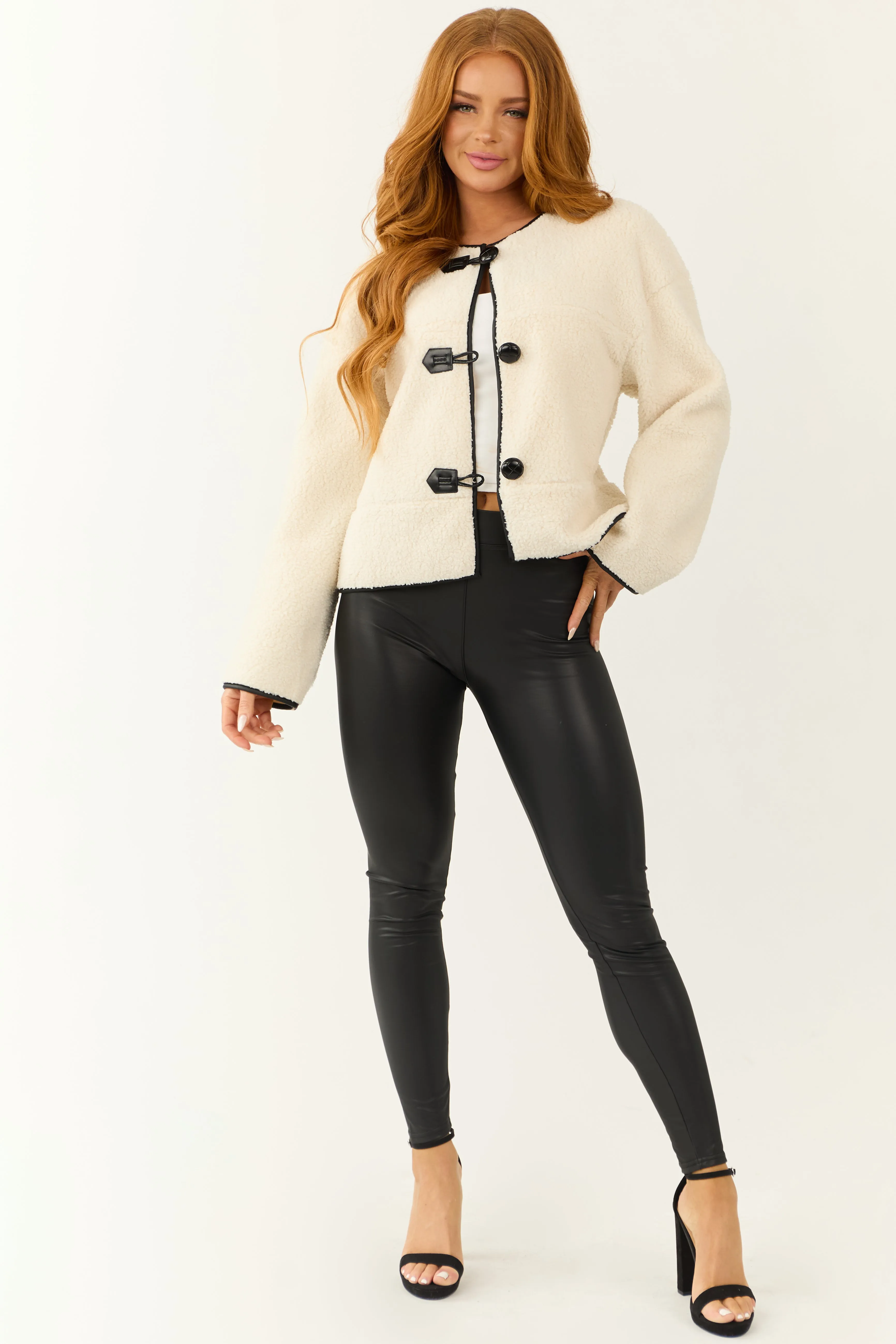 Vanilla Button Down Faux Sherpa Binding Jacket sold by Lime Lush product image thumbnail 3
