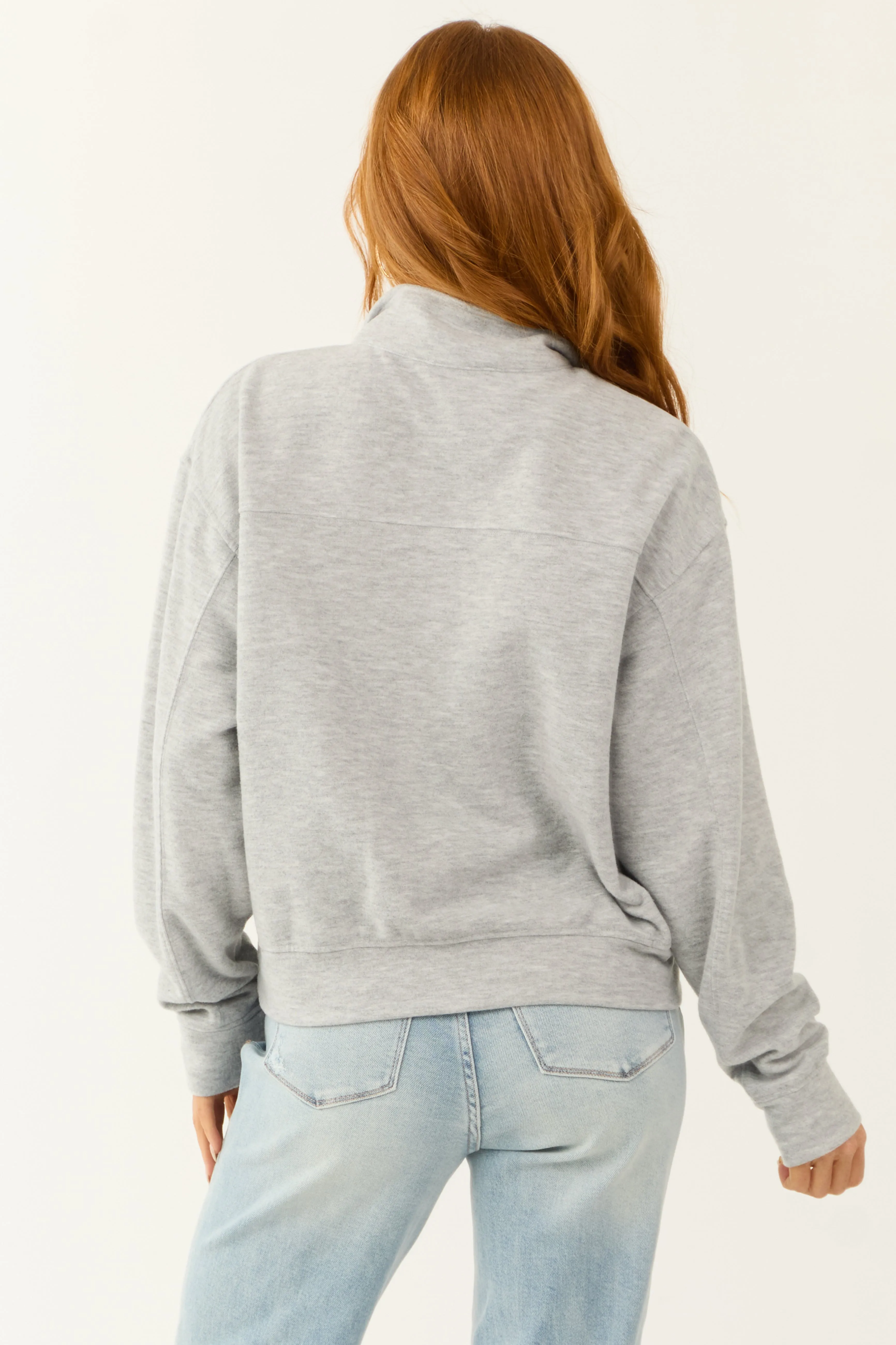 Dove Grey Half Zip Up Knit Long Sleeve Sweatshirt sold by Lime Lush product image thumbnail 5