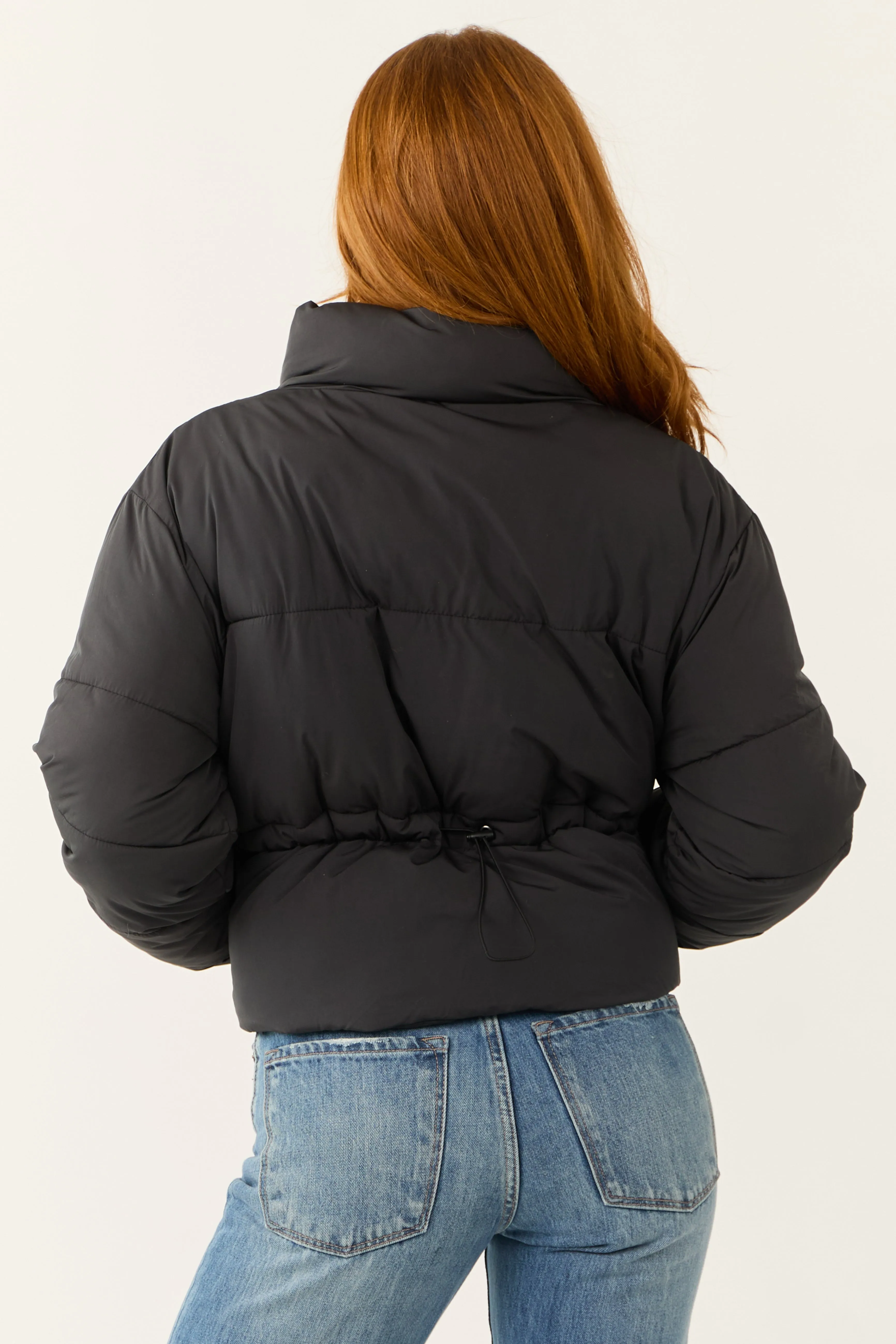 Black Zip Up Collared Quilted Puffer Jacket sold by Lime Lush product image thumbnail 5