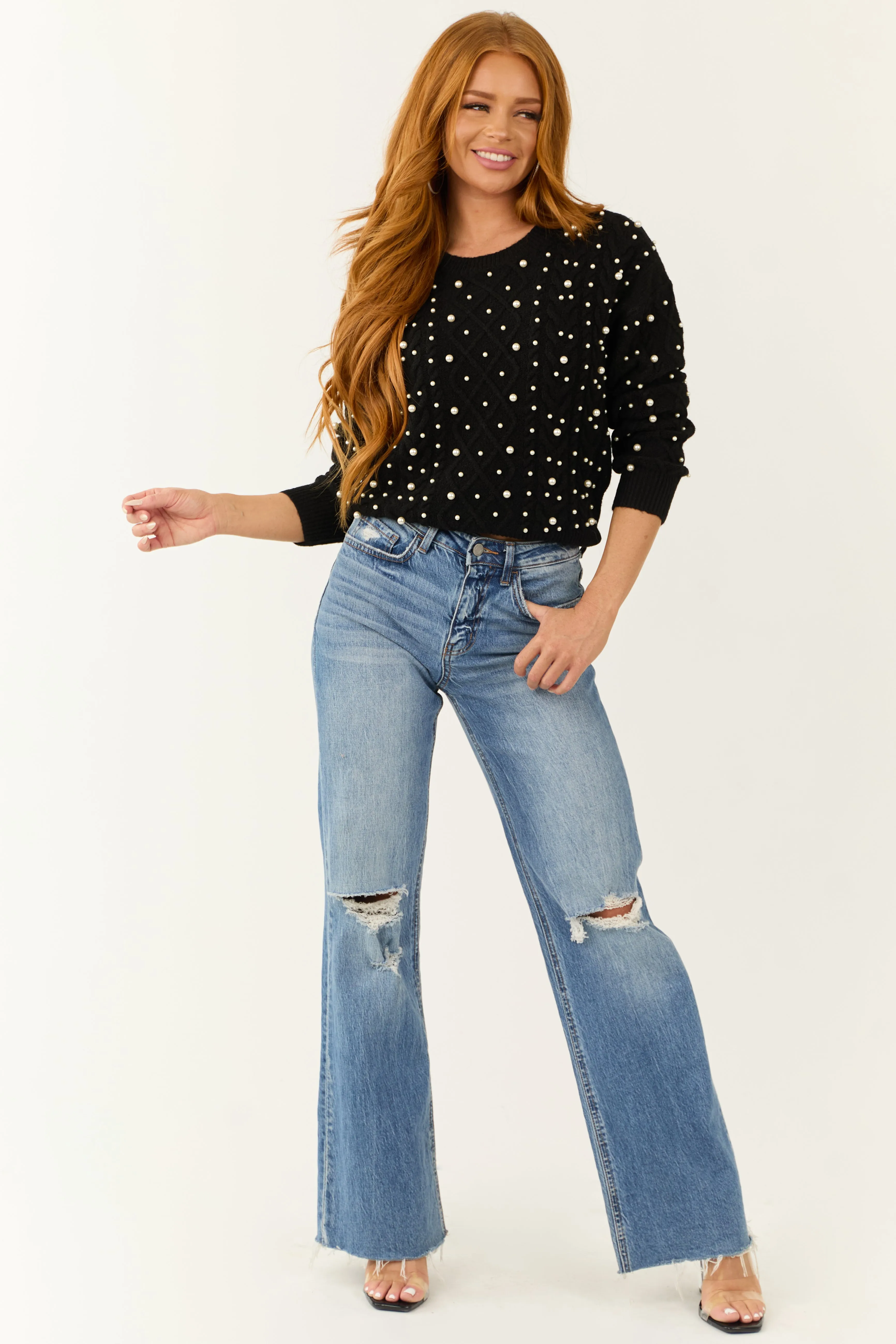 Black Pearl Embellished Knit Sweater sold by Lime Lush product image thumbnail 2