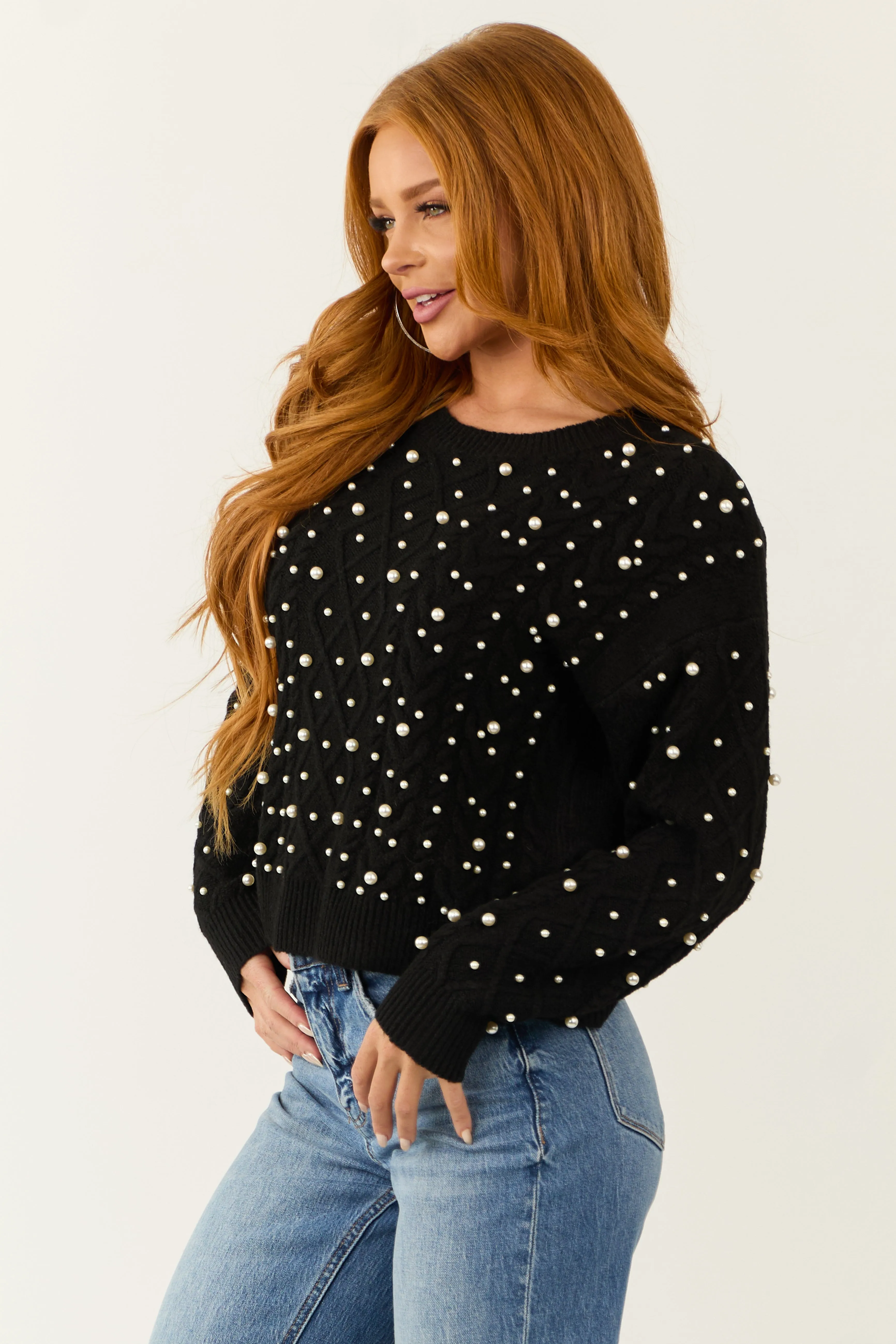 Black Pearl Embellished Knit Sweater sold by Lime Lush product image thumbnail 4