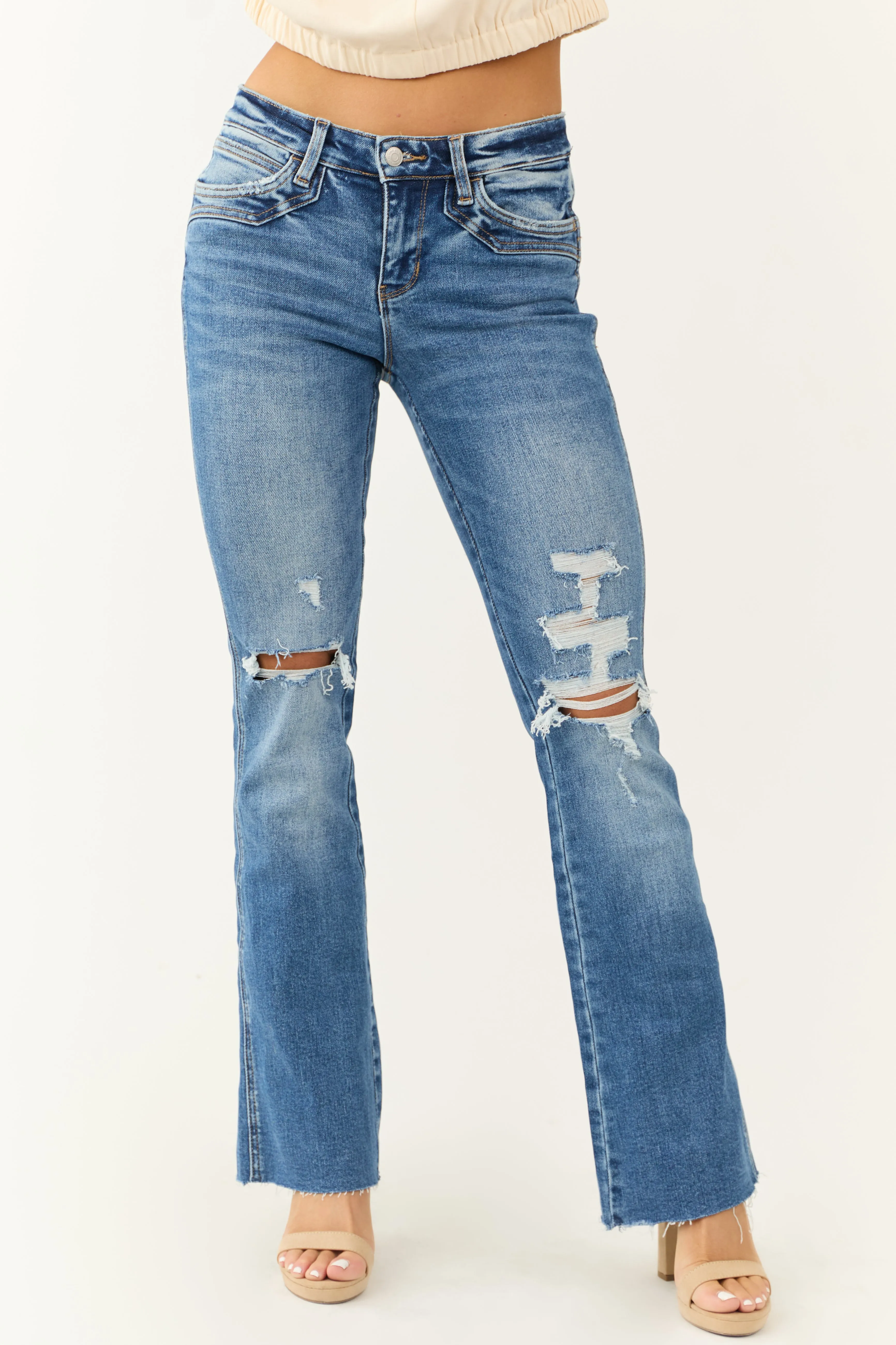 Flying Monkey Medium Wash Raw Hem Bootcut Jeans sold by Lime Lush