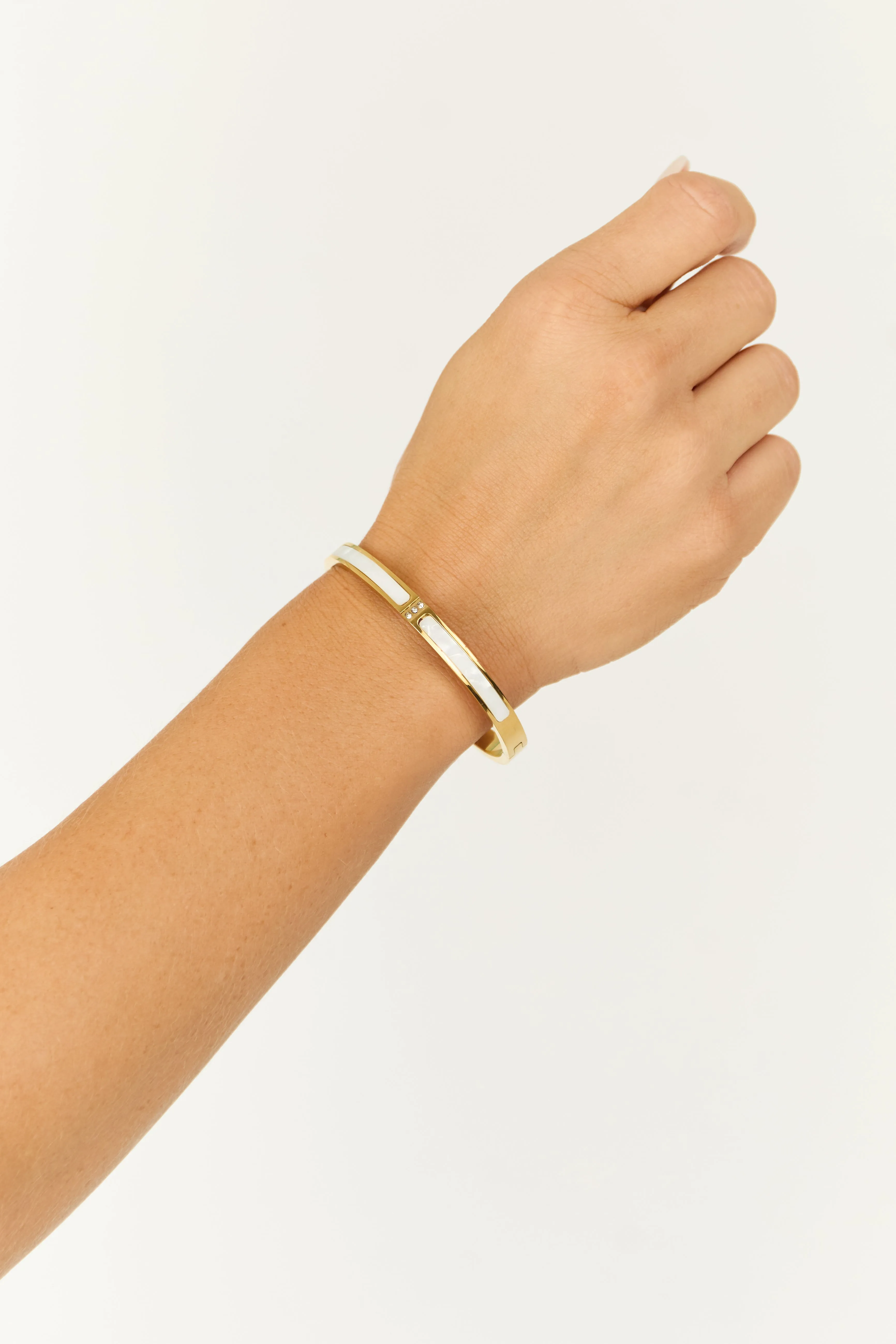 Gold Hinge Bangle Bracelet with Pearl White Stones sold by Lime Lush product image thumbnail 2