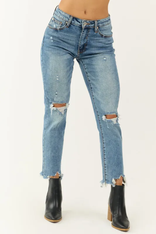 Special A Medium Wash Straight Leg Tummy Control Jeans sold by Lime Lush