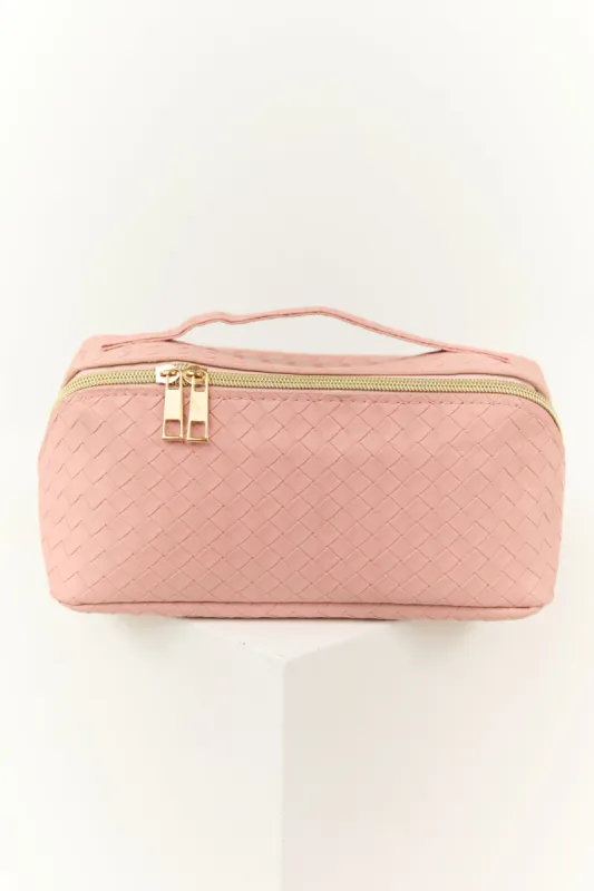 Dusty Blush Braided Faux Leather Makeup Bag sold by Lime Lush