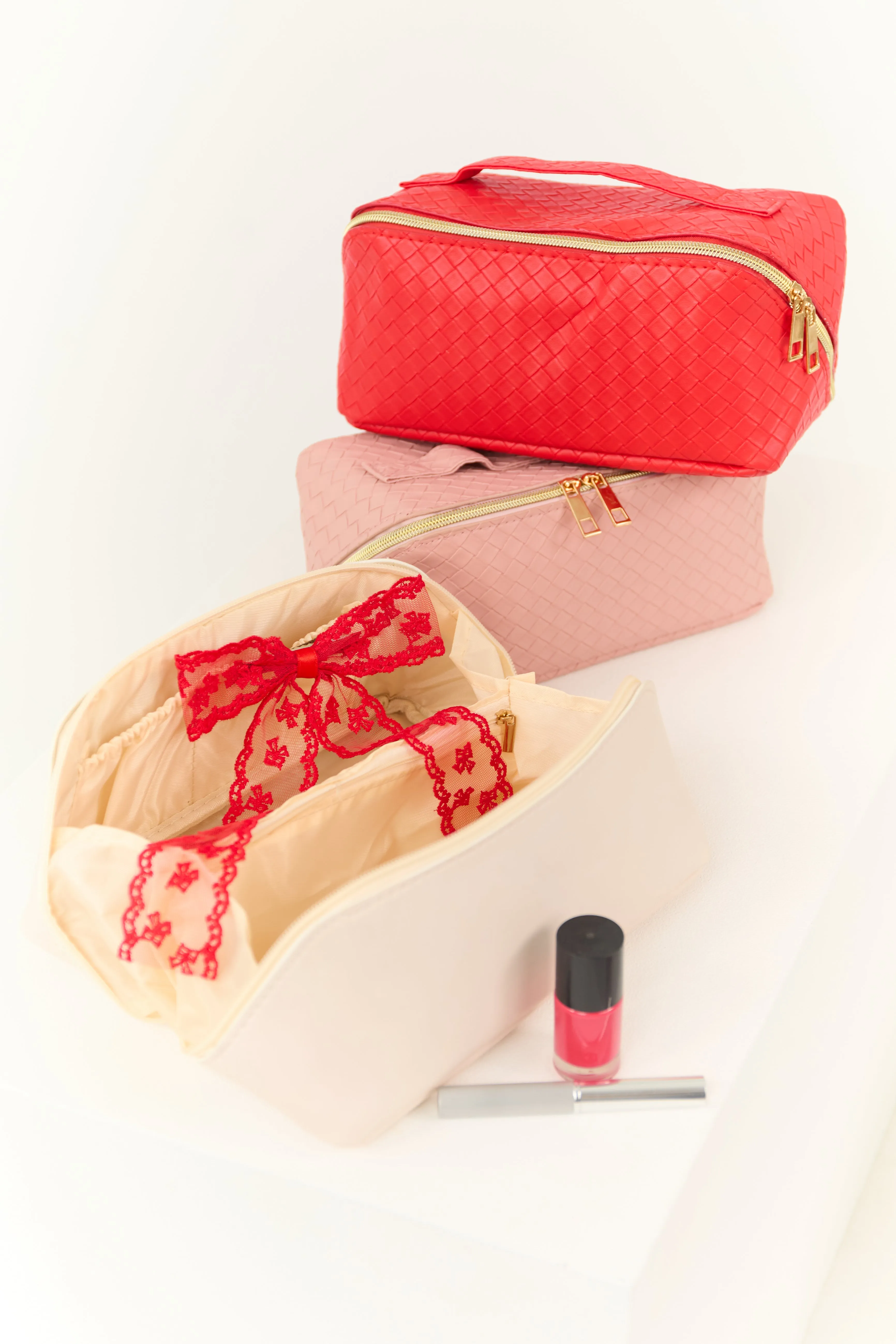 Crimson Braided Faux Leather Makeup Bag sold by Lime Lush product image thumbnail 5