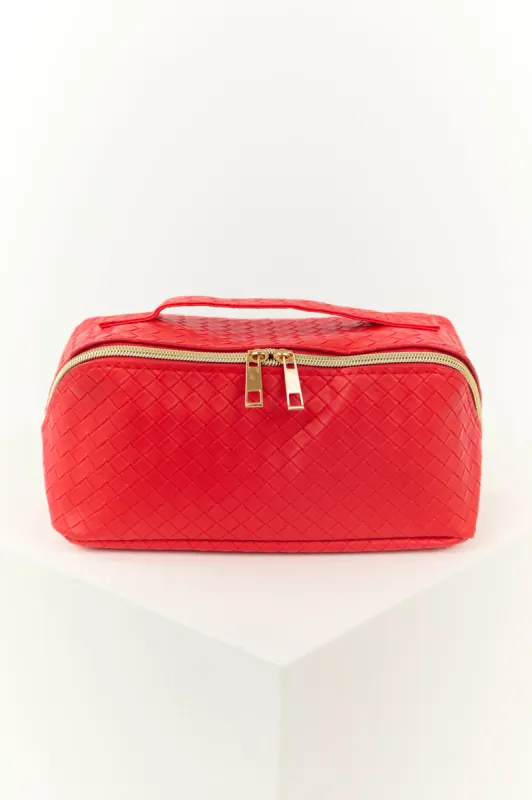 Crimson Braided Faux Leather Makeup Bag sold by Lime Lush