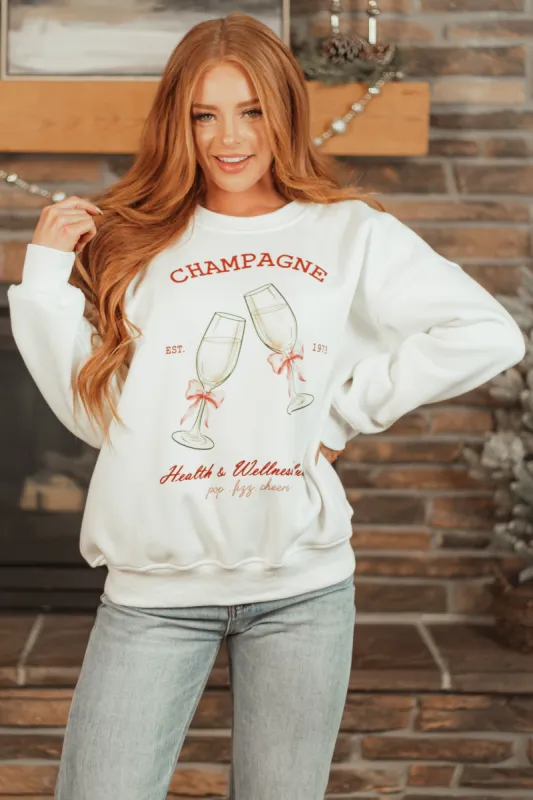 Off White Fleece Lined 'Champagne' Graphic Sweatshirt sold by Lime Lush